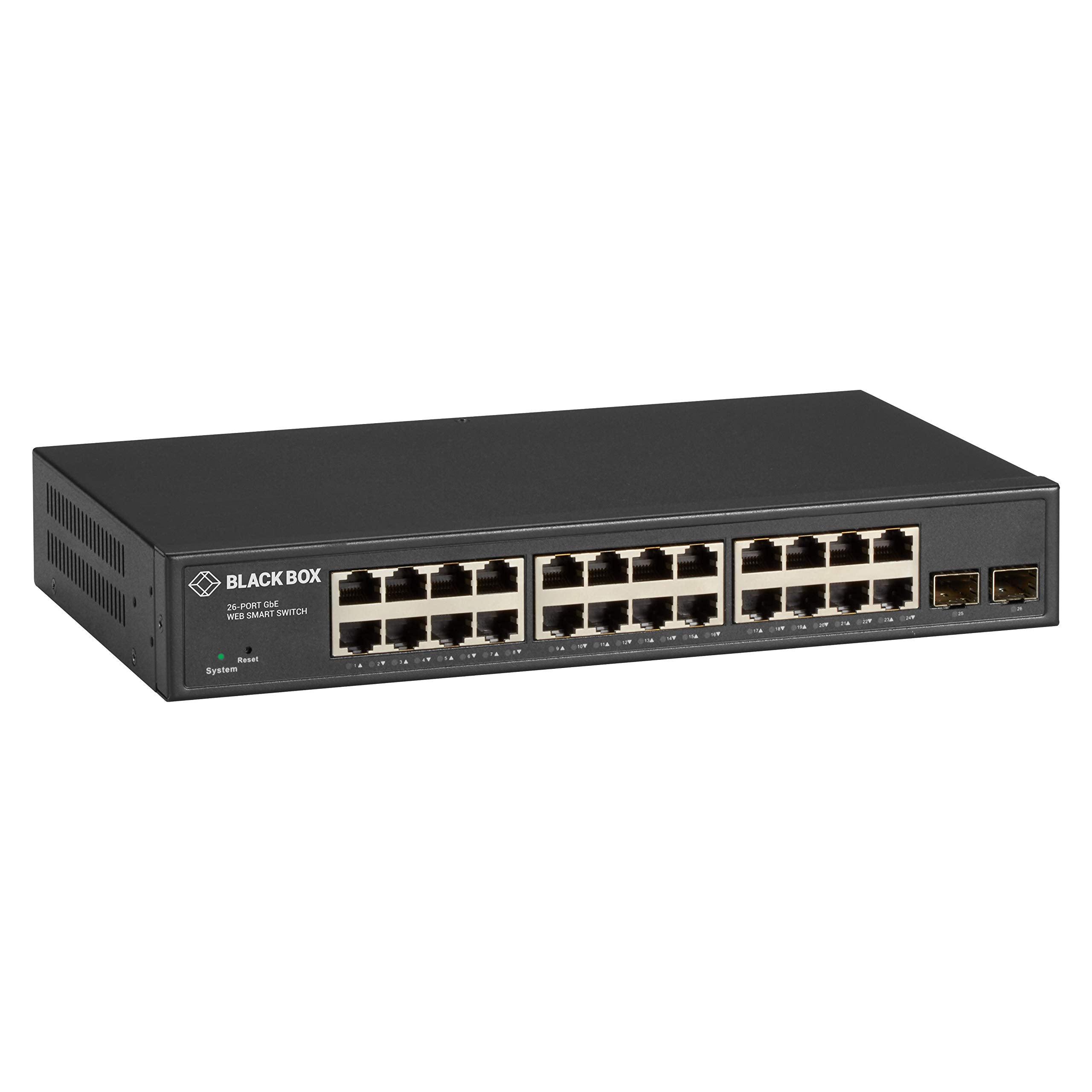 Black Box Gigabit Ethernet Managed Switch - (24) RJ-45, (2) SFP - 24 Ports - Manageable - TAA Compliant - 2 Layer Supported - Mo