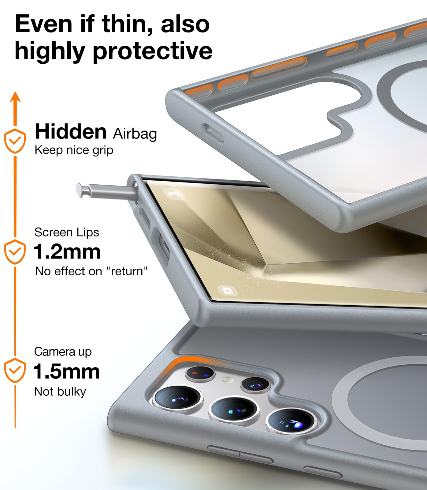 Torras Magnetic Shockproof For Samsung Galaxy S24 Ultra Case, [18N Strong Magnetic] [12 Ft Mil Grade Protection] [Compatible Wit