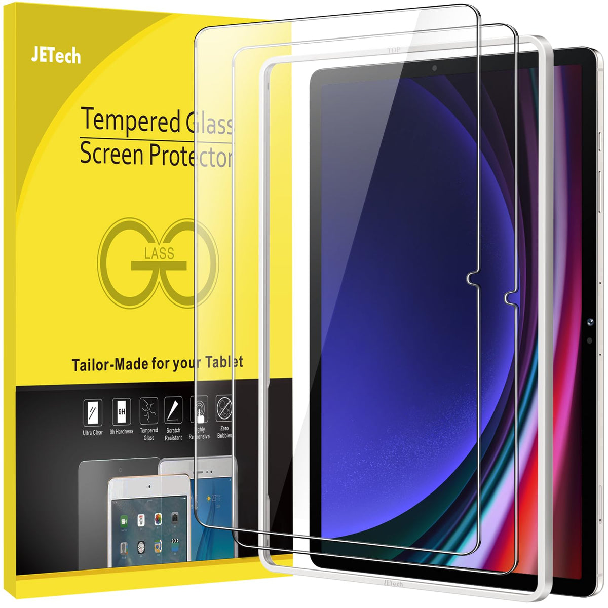 Jetech Screen Protector For Samsung Galaxy Tab S9 Plus/Tab S9 Fe Plus 12.4 Inch, With Easy Installation Frame, Tempered Glass Fi