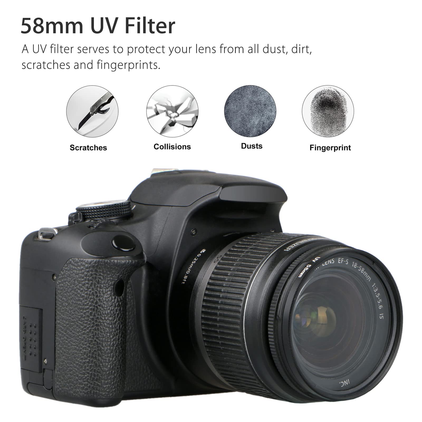 EEEKit 58mm Tulip Flower Lens Hood & UV Filter Kit for Canon EOS DSLR Cameras Black