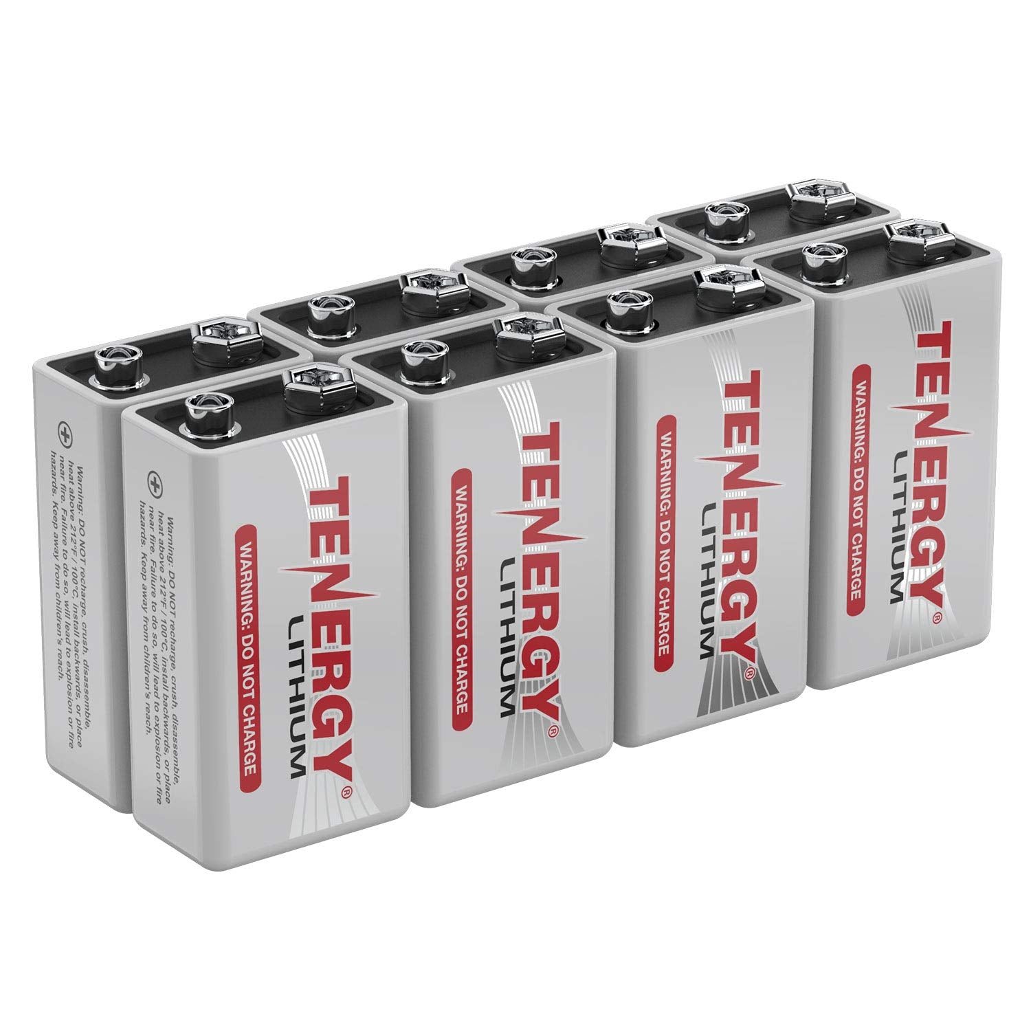 Tenergy 9V Lithium Batteries, 1200mah Non-Rechargeable Batteries, 10 Years Shelf Life Lithium 9 Volt Batteries, 8 Pack