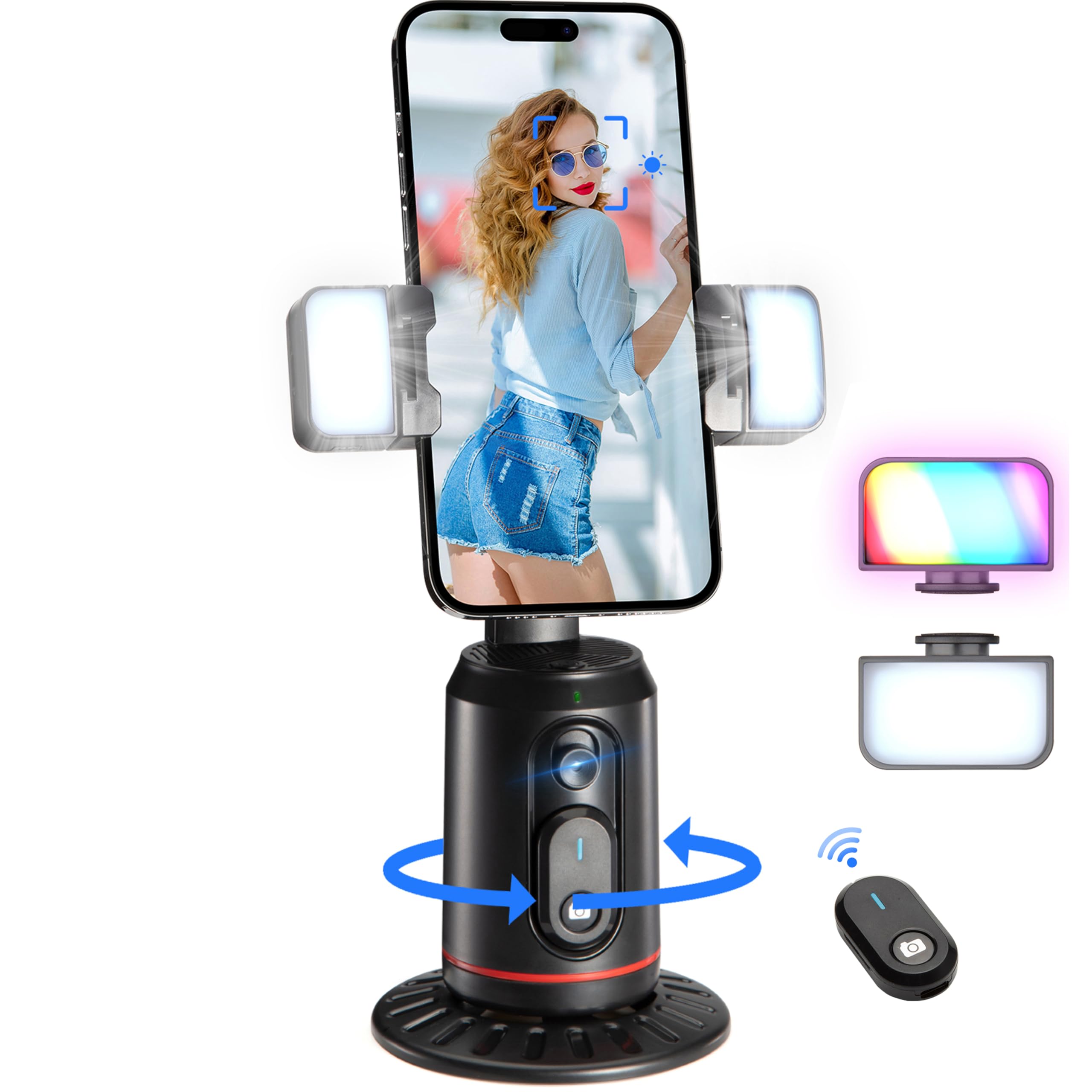 Mqouny Auto Face Tracking Phone Holder, 360 Rotation Face Body Phone Tripod Smart Shooting Camera Mount With Rechargeable Remote