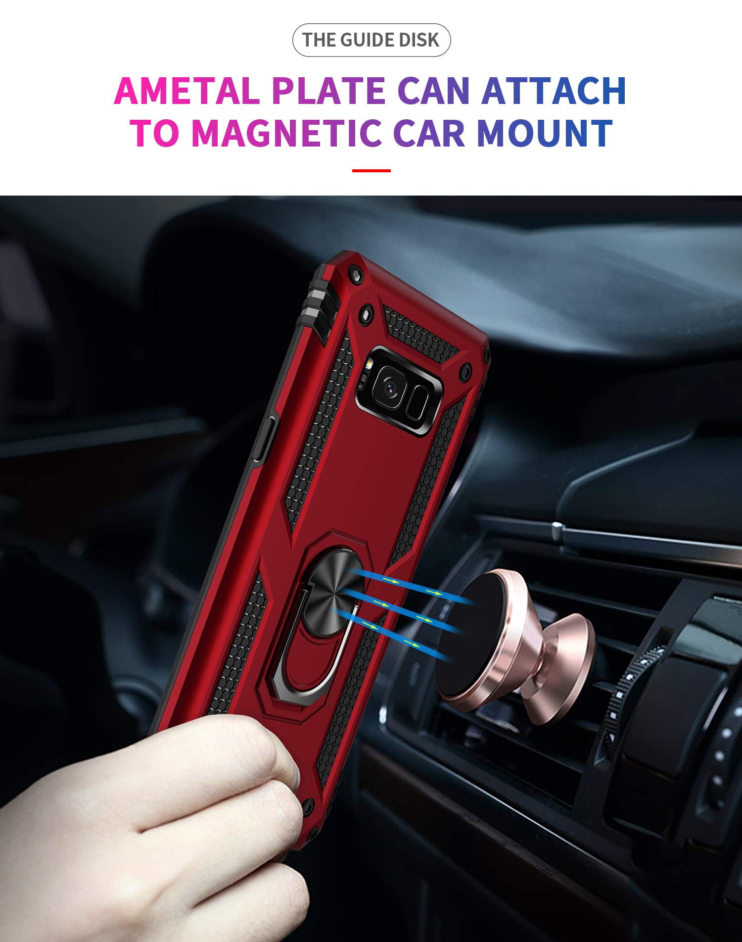 Androgate Samsung Galaxy S8 Plus Military-Grade Phone Case Ring Holder Kickstand Red