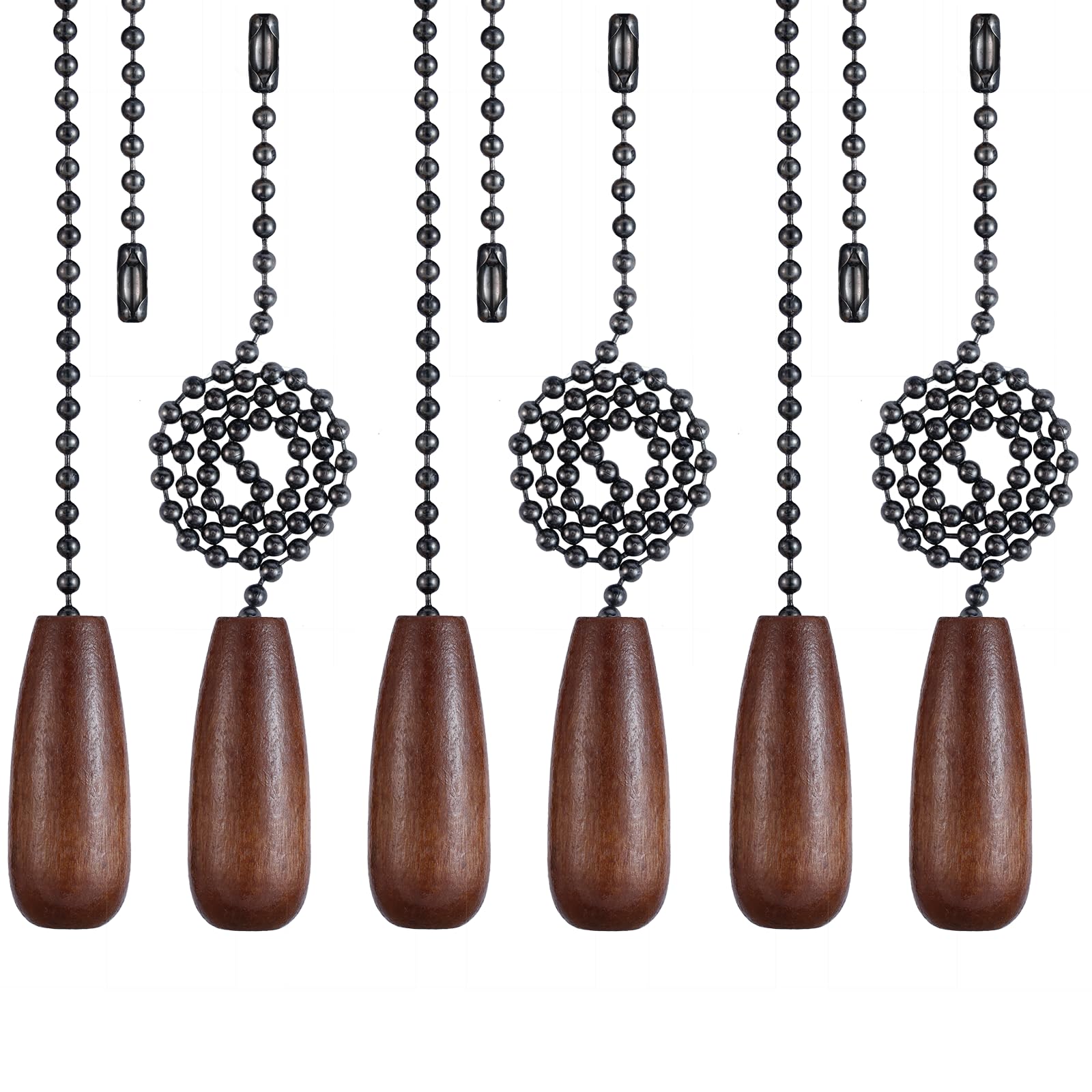 6 Pieces Wooden Ceiling Fan Pull Chains Extender Set, 12 Inch Decorative Pulls Chain Extension For Ceiling Light Lamp Fan Chain
