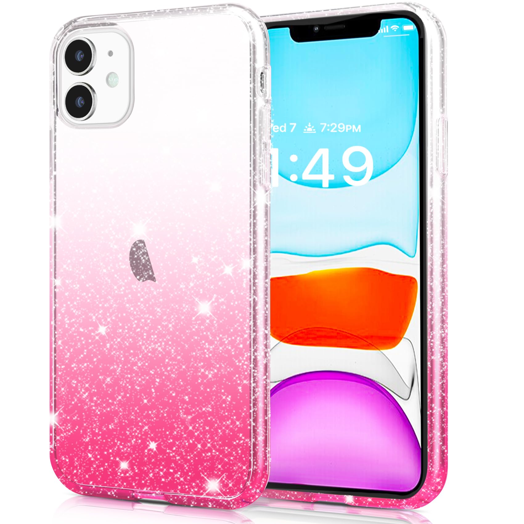 Jjgoo Compatible With Iphone 11 Case, Clear Glitter Sparkle Shock Absorption Protective Phone Cases Cute Slim Thin Cover For Wom
