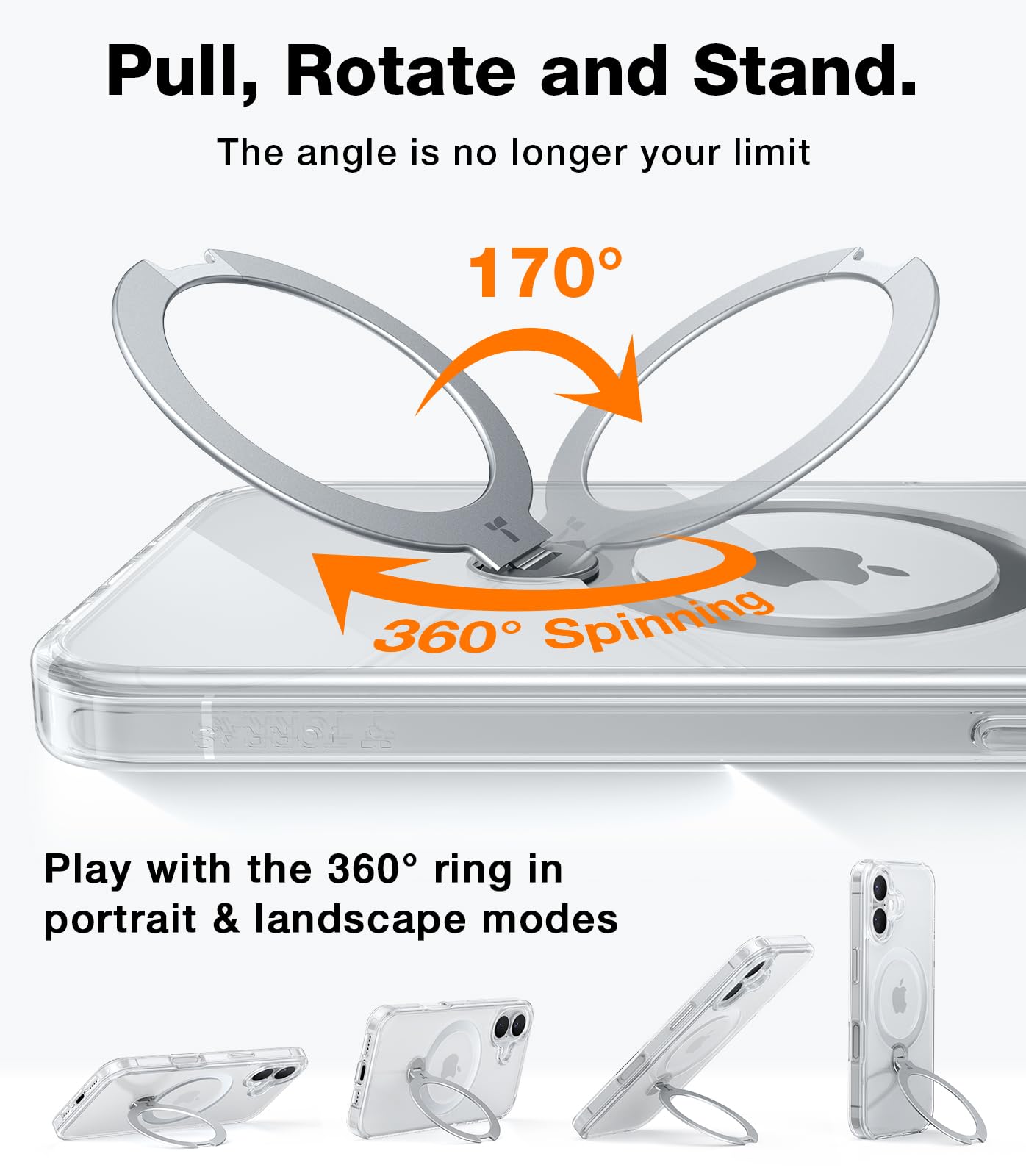 Torras 360 Spin Magnetic Stand For Iphone 16 Case 6.1 Inch, Compatible With Magsafe, 12Ft Military Grade Protection, Shockproof