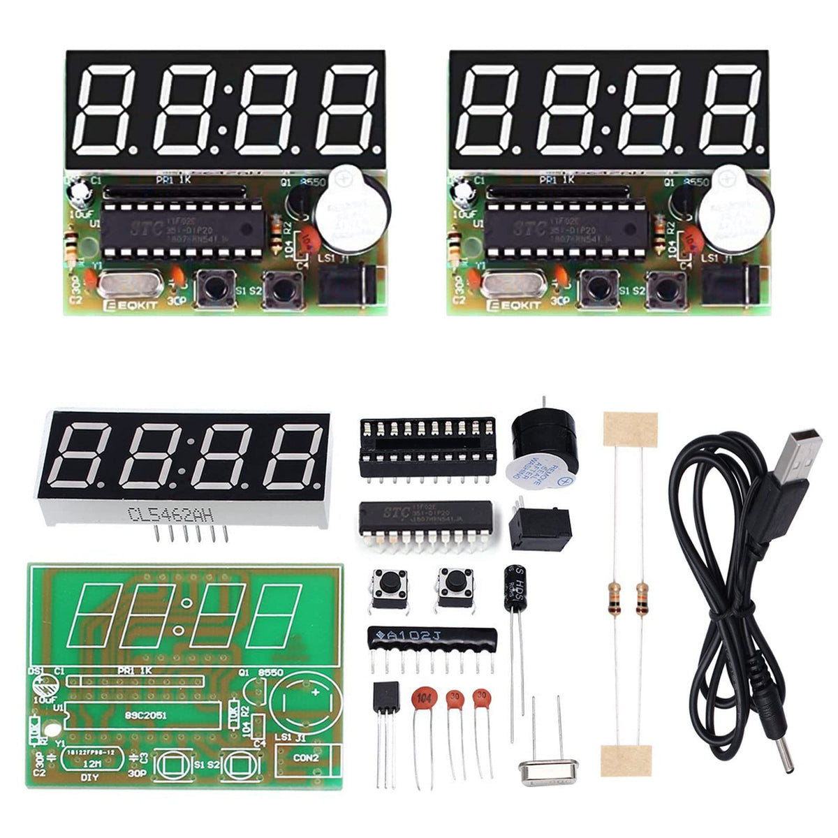 2 Pack, 4 Digit Digital Clock Kits With Pcb For Soldering Practice Learning Electronics With English Instructions