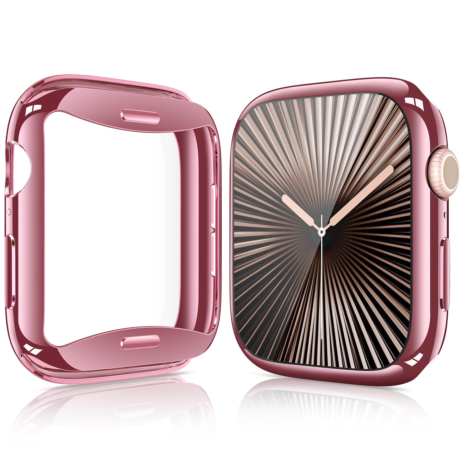 [2 Pack] JULK 42mm Pink Case with Screen Protector for New Apple Watch 11 (2025), Slim Guard Bumper, Full Coverage Soft TPU Prot