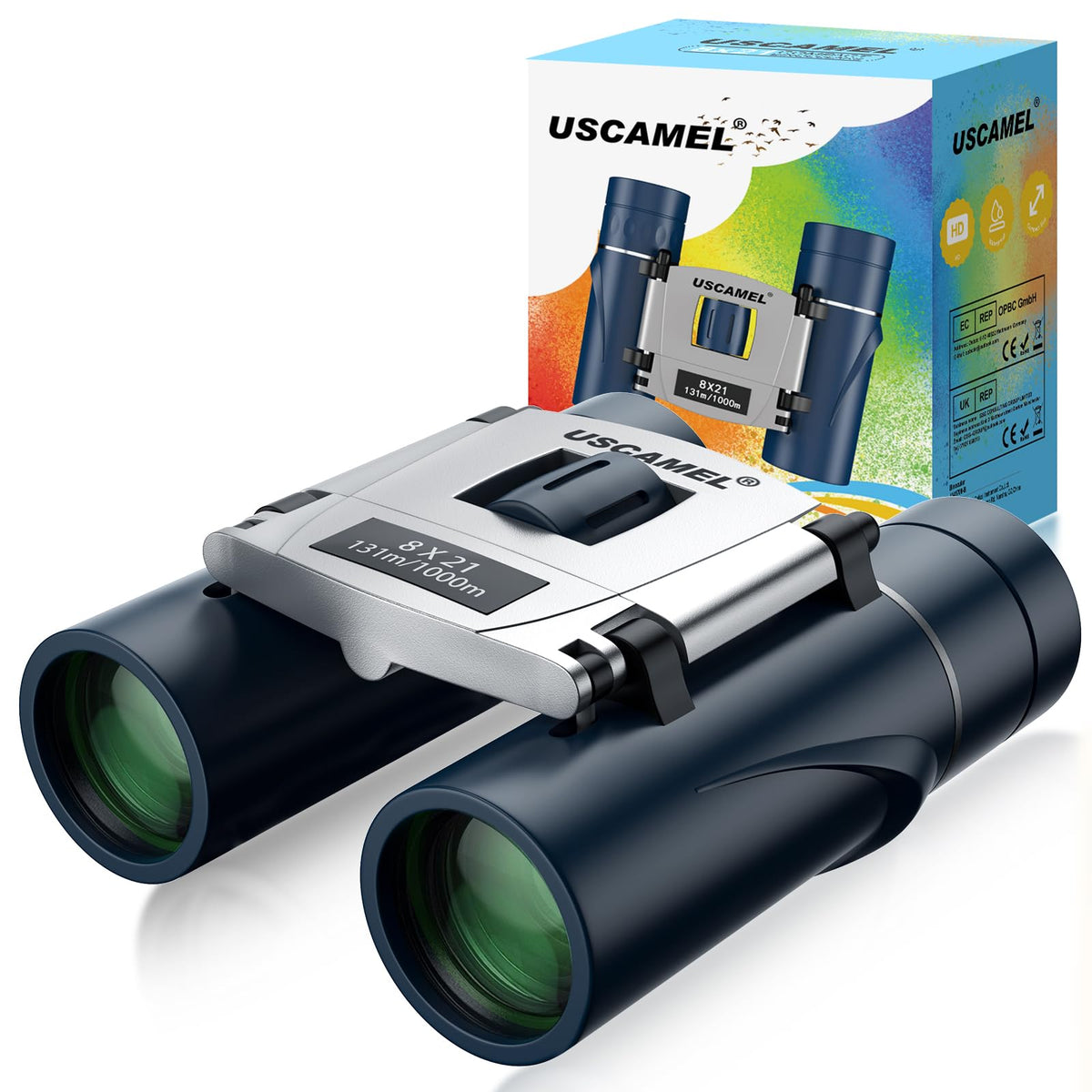 Uscamel Binoculars For Kids And Adults, 8  21 Compact Binoculars Small Size- Bird Watching, Travel, Camping, Hunting(Blue)
