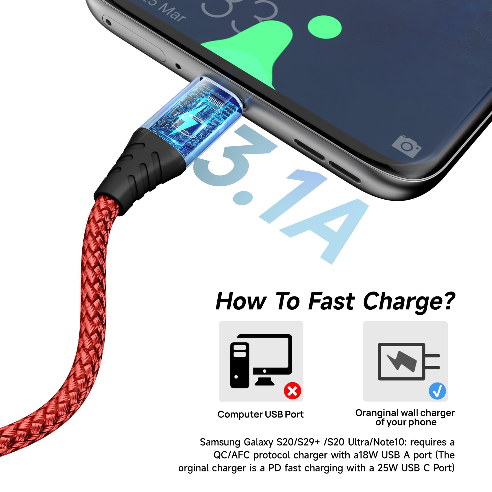 Anmiel Usb C Cable [4 Pack/10Ft] 3.1A Usb C Fast Charging Cable, Usb Type C Charger Cable Nylon Braided Data Cable Qc 3.0 Sync C