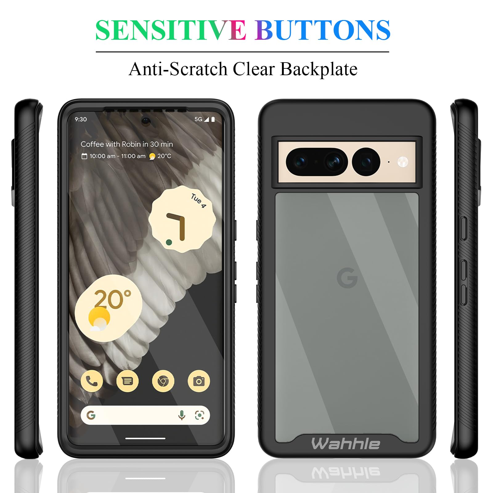 Wahhle Compatible With Google Pixel 7 Pro Case, Built In Screen Protector Full Body Shockproof Slim Fit Bumper Protective Phone