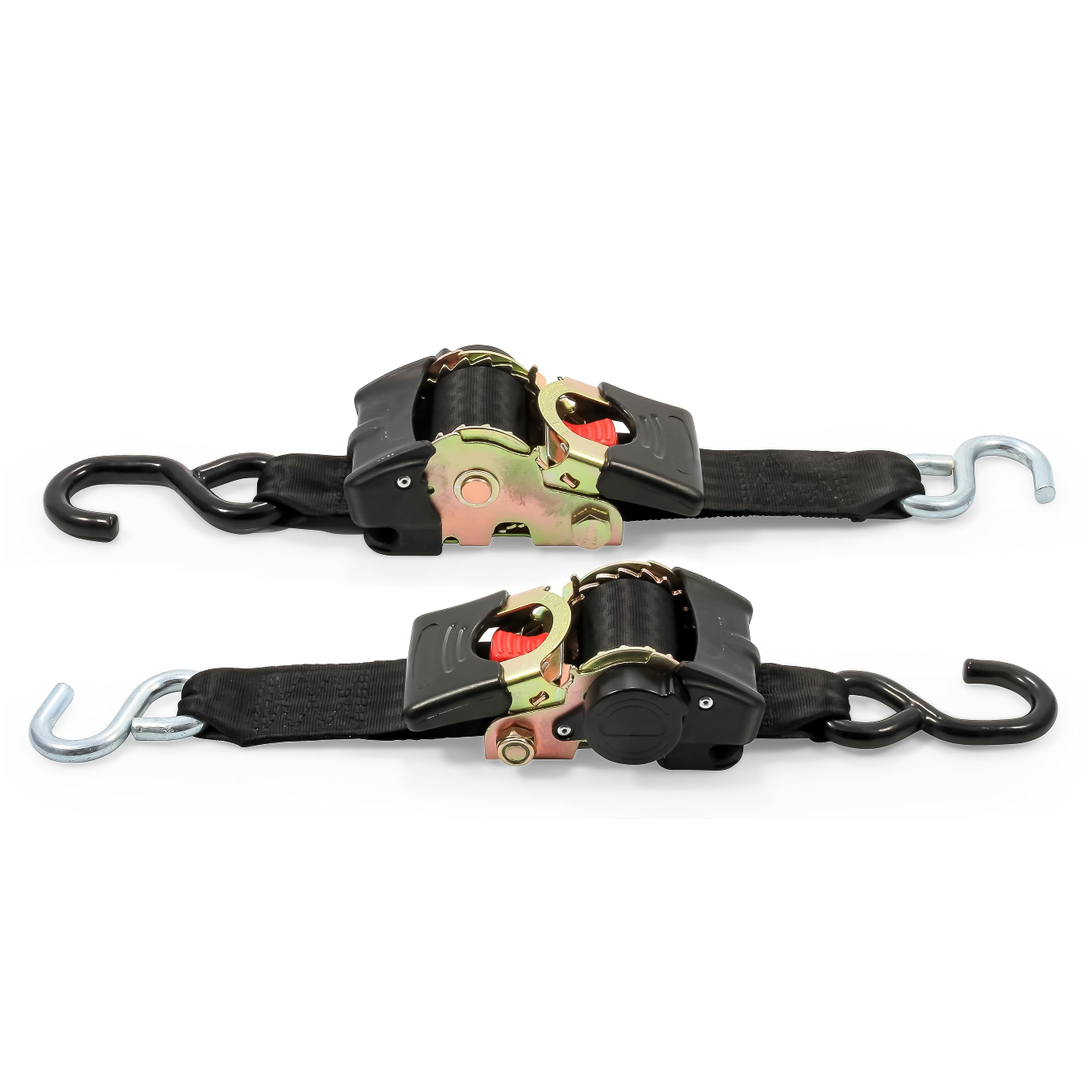 Camco Retractable Transom Tie Down Straps | Break Strength of 3,330lbs and Safe Working Load of 1,100lb | 2-Pack, Durable Polyes