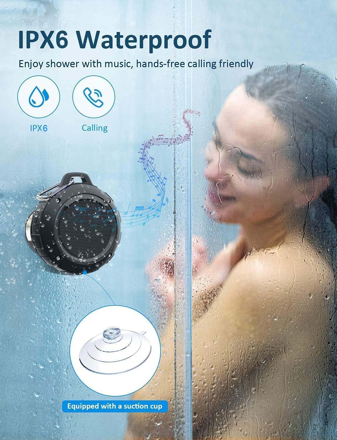 Kunodi Outdoor Waterproof Bluetooth Speaker, Wireless Portable Mini Shower Travel Speaker With Subwoofer, Enhanced Bass, Built I