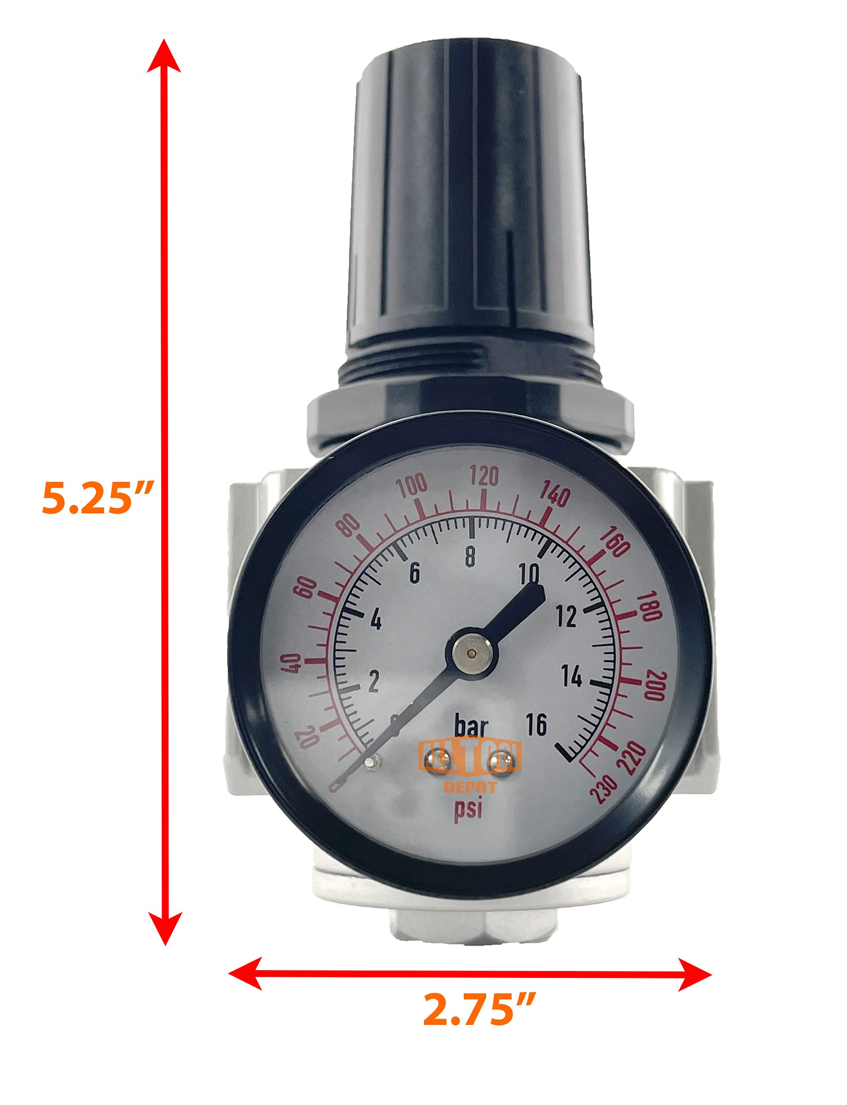 3/4    Npt Heavy Duty In Line Compressed Air Pressure Regulator For Air Compressor, 7 To 215 Psi Adjustable