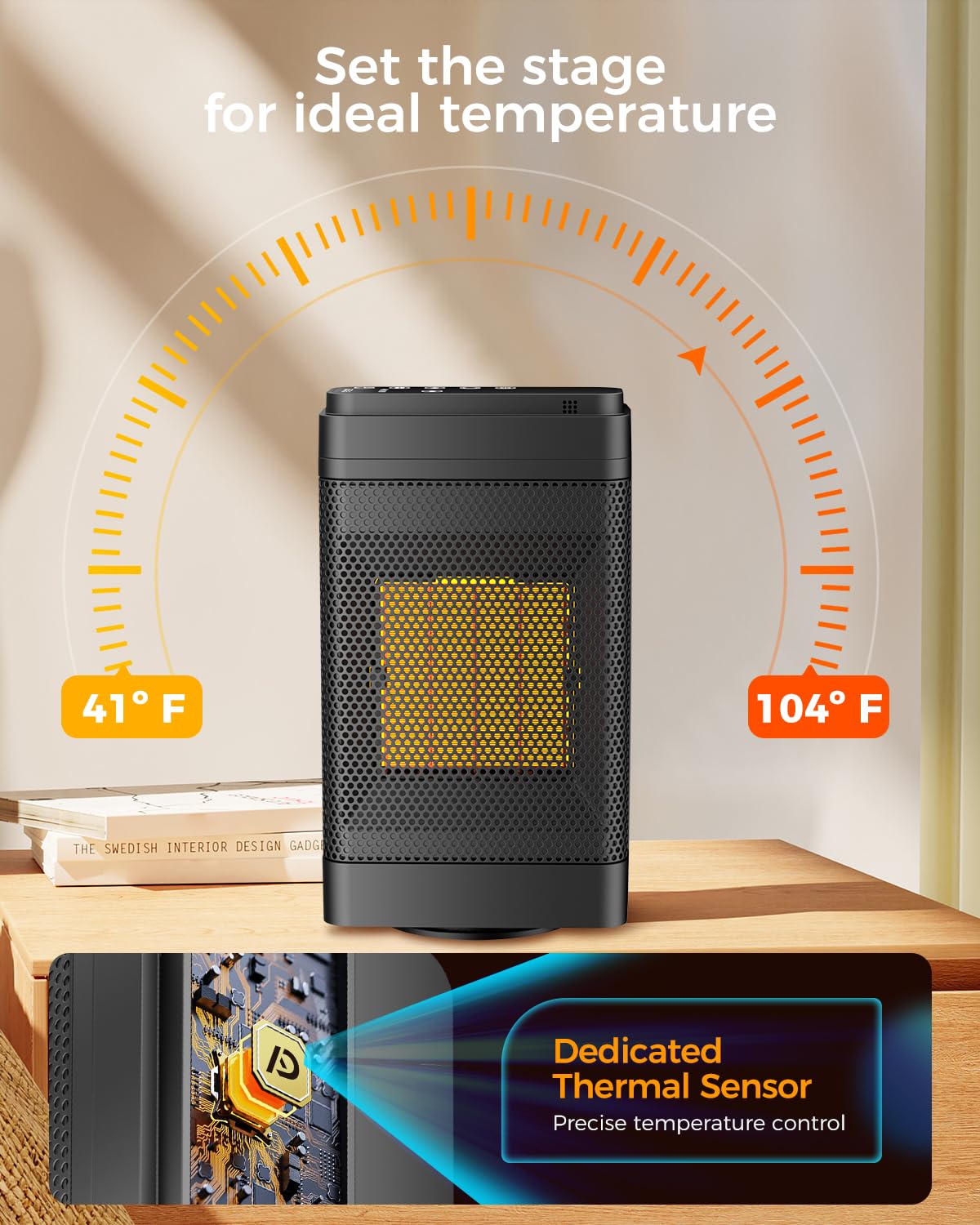 Space Heaters For Indoor Use, 1500W Portable Heaters With Remote, Ptc Ceramic Electric Heater For Bedroom, 70Oscillation, 12H Ti