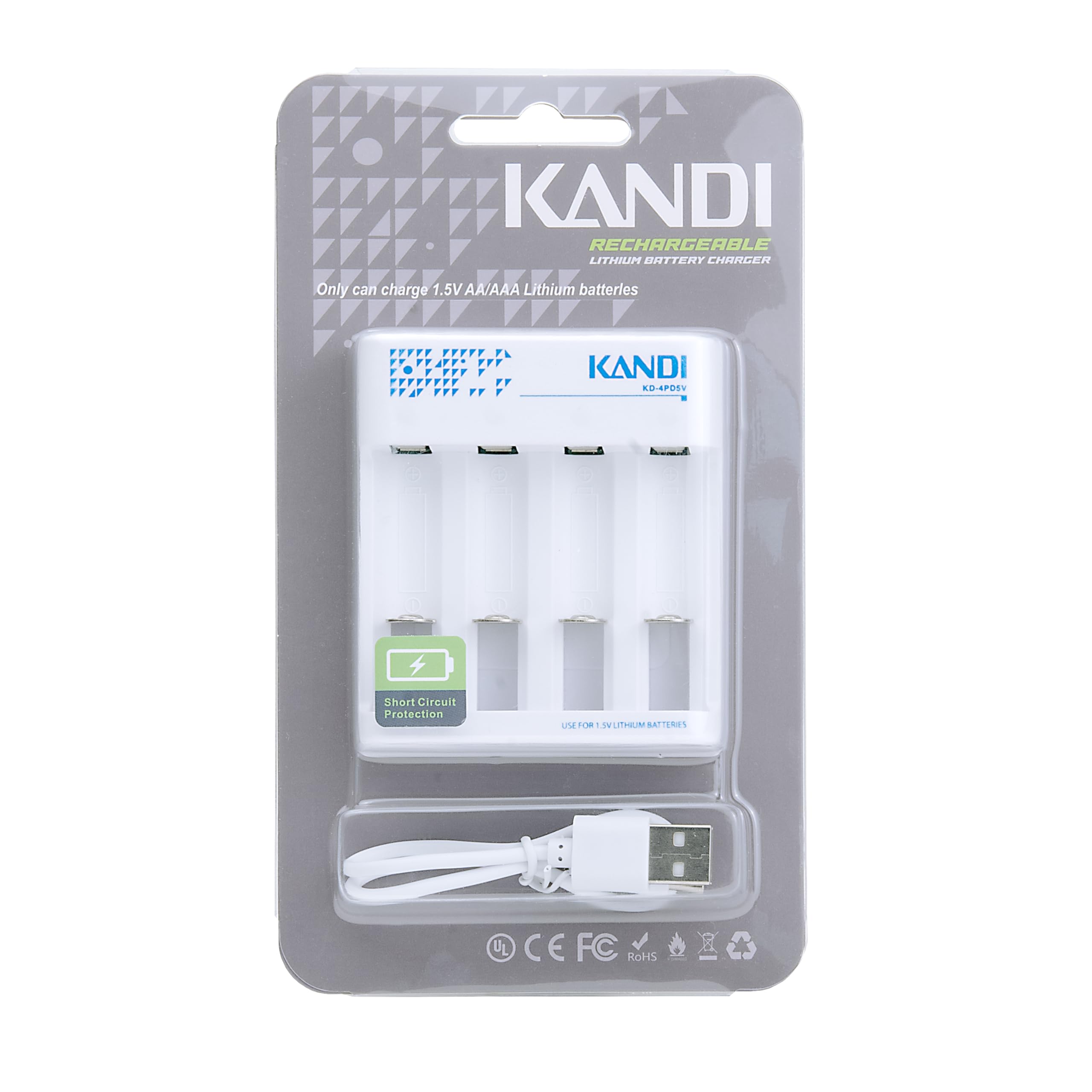 Kandi Lithium Battery Charger For Aa & Aaa, Usb Battery Charger With Charging Indicator, 4 Charging Bays, Convenient Small & Com