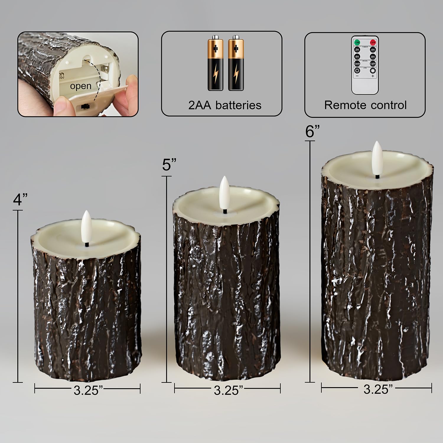 Comenzar Flameless Candles Battery Operated Candles Pine Bark Effect Real Candle Flickering 3D Wick Electric Home Decor Festival