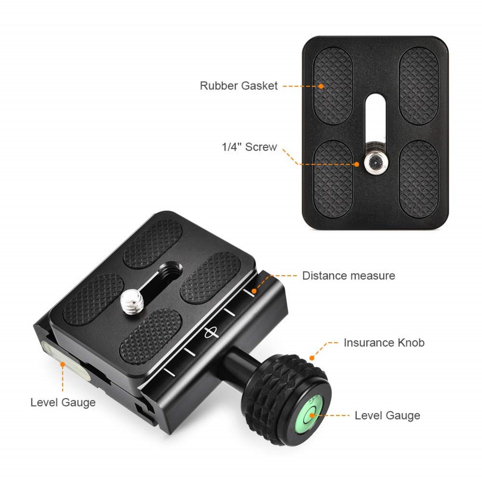 Utebit 50Mm Arca Swiss Quick Release Plate, Aluminum Qr Clamp Adapter Set With 3/8'&1/4' Screw Hole, Built In Bubble Level Compatible With Manfrotto Dslr Camera Tripod Ball Head Monopod