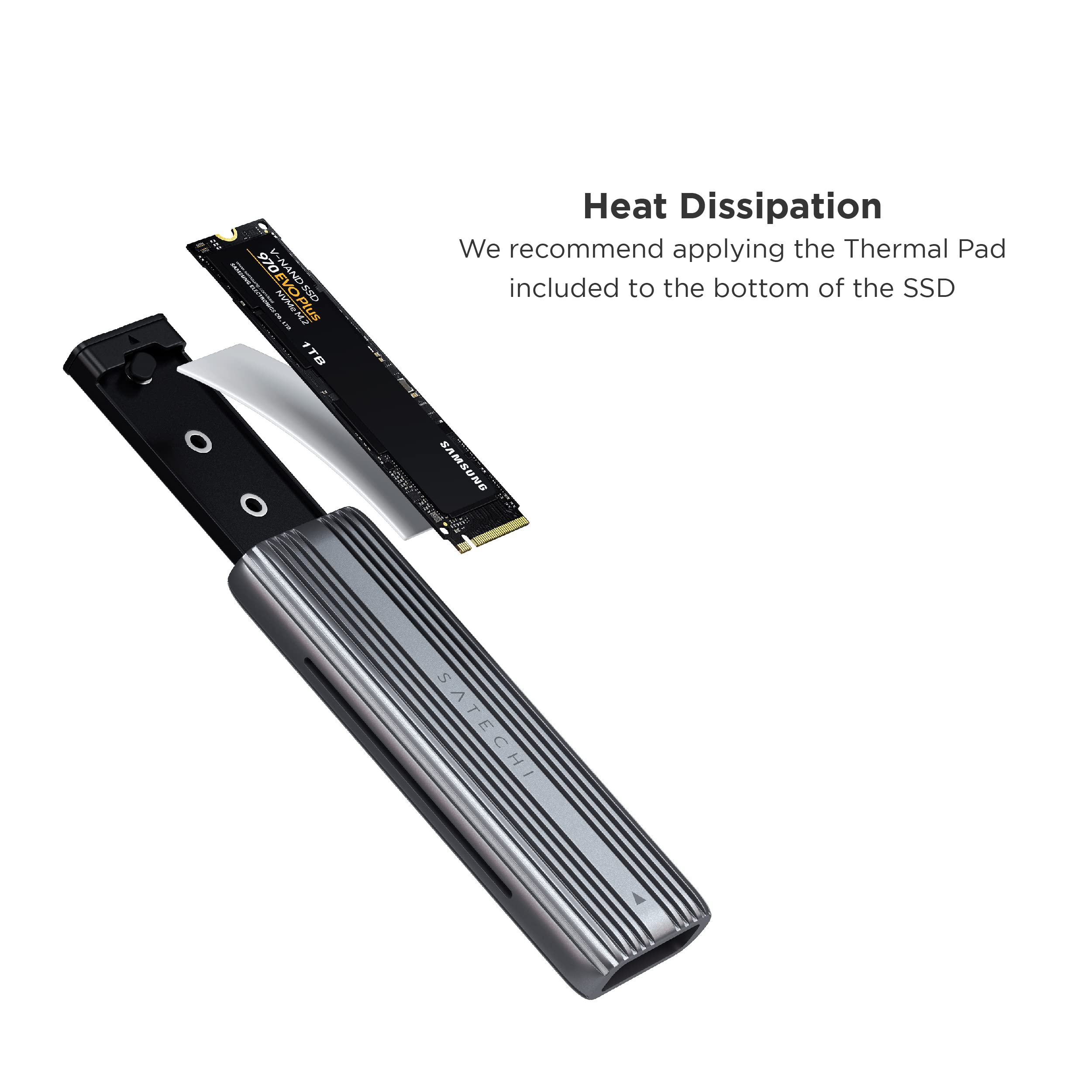 Satechi Usb-C Aluminum Tool-Free Enclosure For M.2 Pcie Nvme And Sata Ssd, Support Usb 3.2 Gen 2, 10 Gbps, M.2 Nvme/Sata Pcie B+