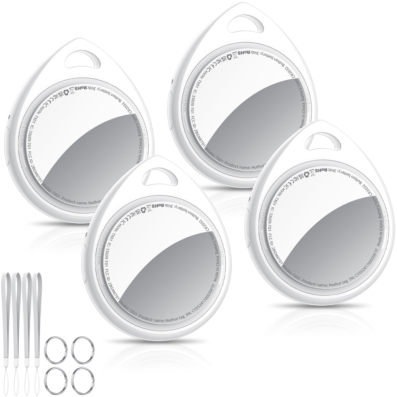 QCOQ Air Tracker Tags-4 Pack, 5.3 Bluetooth Tracker Work with Apple Find My (iOS Only), 100dB Sound Finder, Smart Tags with Keyc