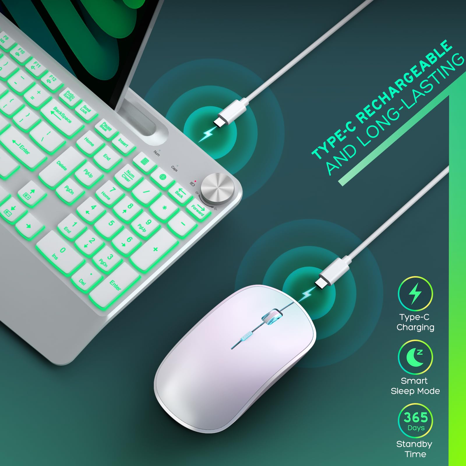 Joyaccess Wirless Keyboard And Mouse, Ergonomic Wireless Backlit Keybaord With Phone Holder,Rechargeable Wireless Keyboard Mouse