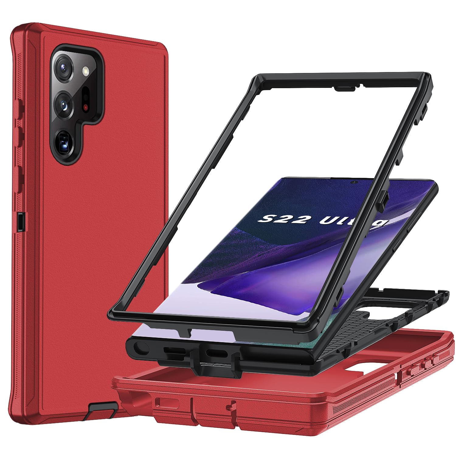 Ylzhe for Galaxy S22 Ultra Case,3-Layer Durable Samsung S22 Ultra Phone Case Heavy Duty Protection,Shockproof Dropproof [No Scre