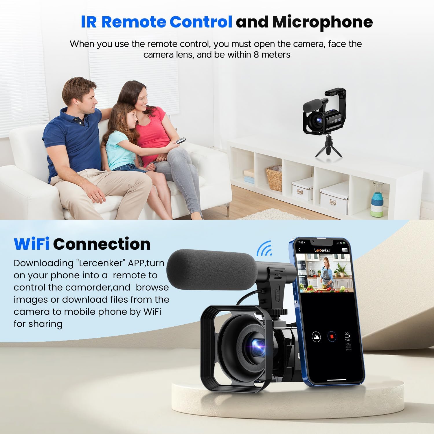 Camcorder Video Camera 5K, Dual Lens Vlogging Camera For Youtube, 3    270 Rotatable Touchscreen Wifi 56Mp Night Vision Cam Cord