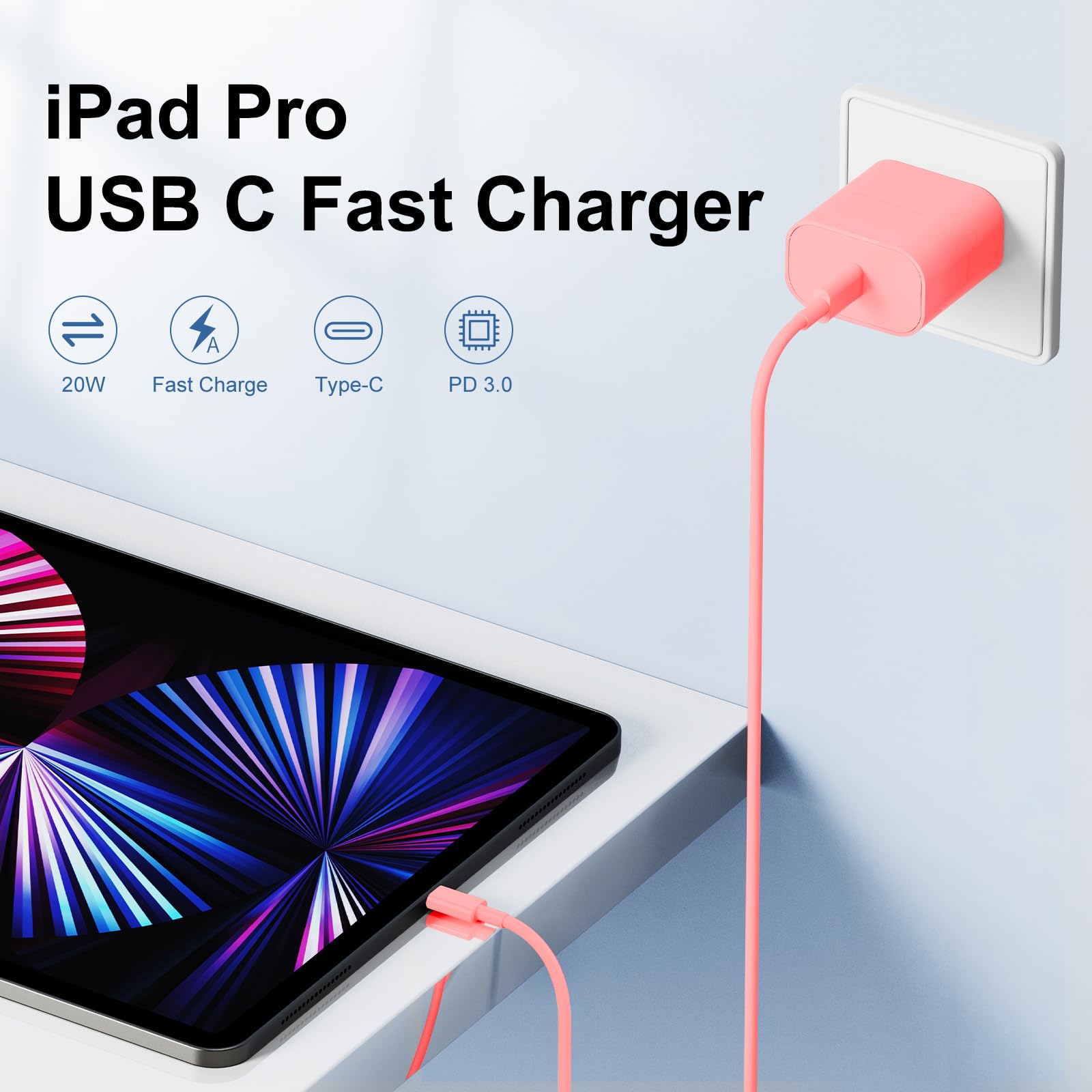 Iphone 15 Charger 10 Ft With 20W Usb C Charger Block,2 Pack 20W Fast Wall Charger For 15/15 Pro/Pro Max/Ipad Pro Airpods/Samsung And More, With 3 Pack 10Ft Usb C Cable