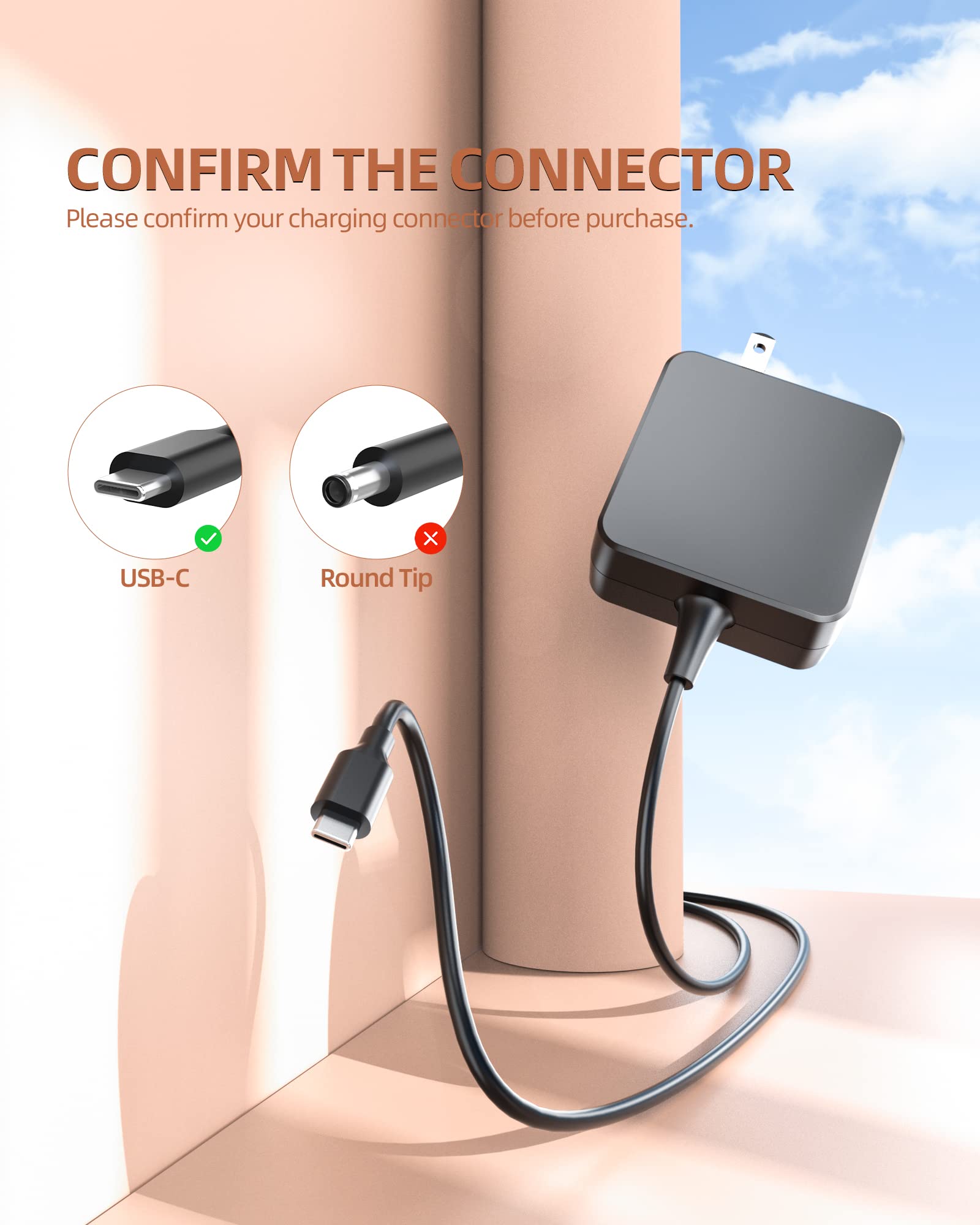 Fast Charger For Asus Chromebook, (Ul Safety Certified), 45W Usb C 7.5Ft Cable Compact Design