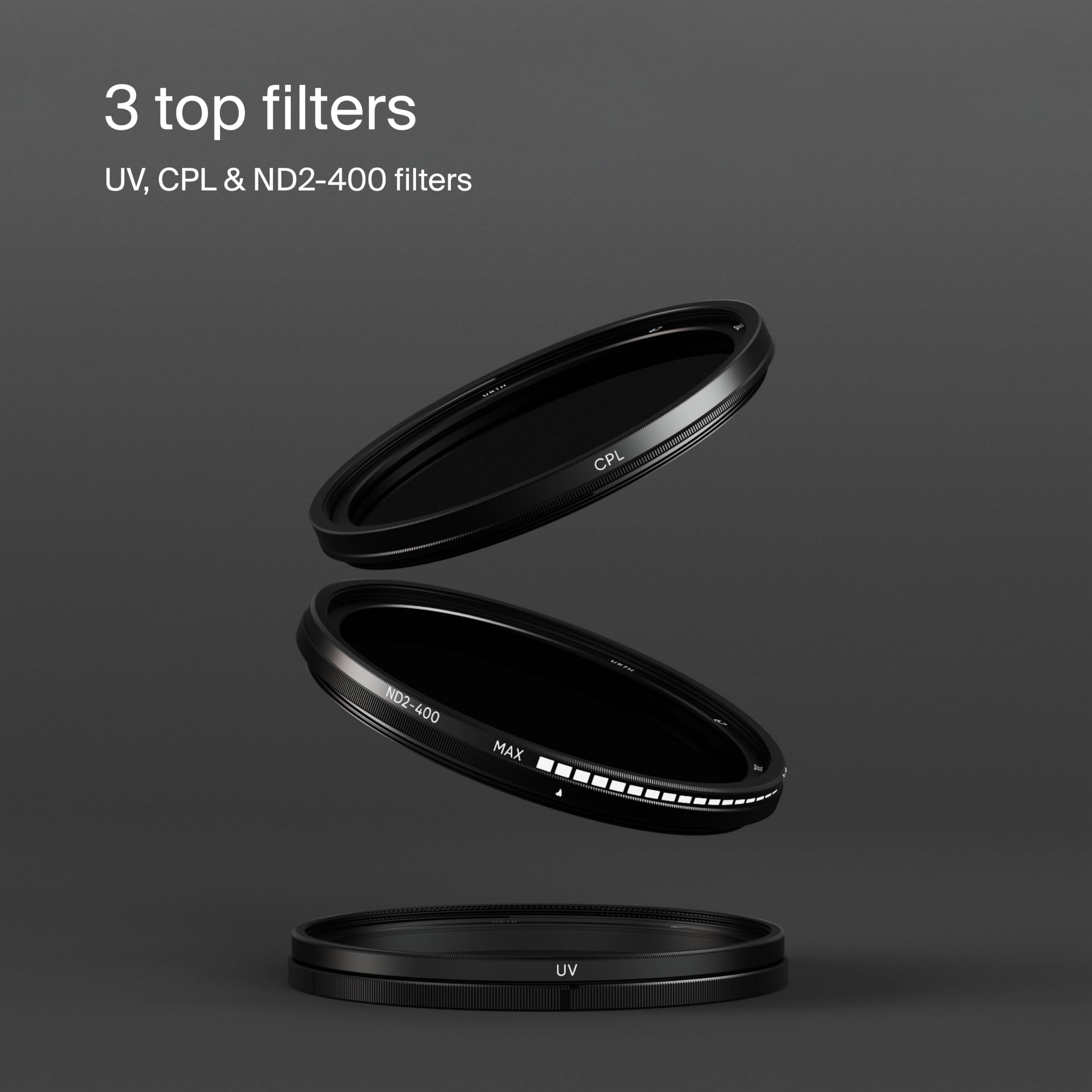 Urth 37Mm 3 In 1 Lens Filter Kit   Uv, Circular Polarizing (Cpl), Variable Neutral Density Nd2 400 Multi Coated Optical Glass, U
