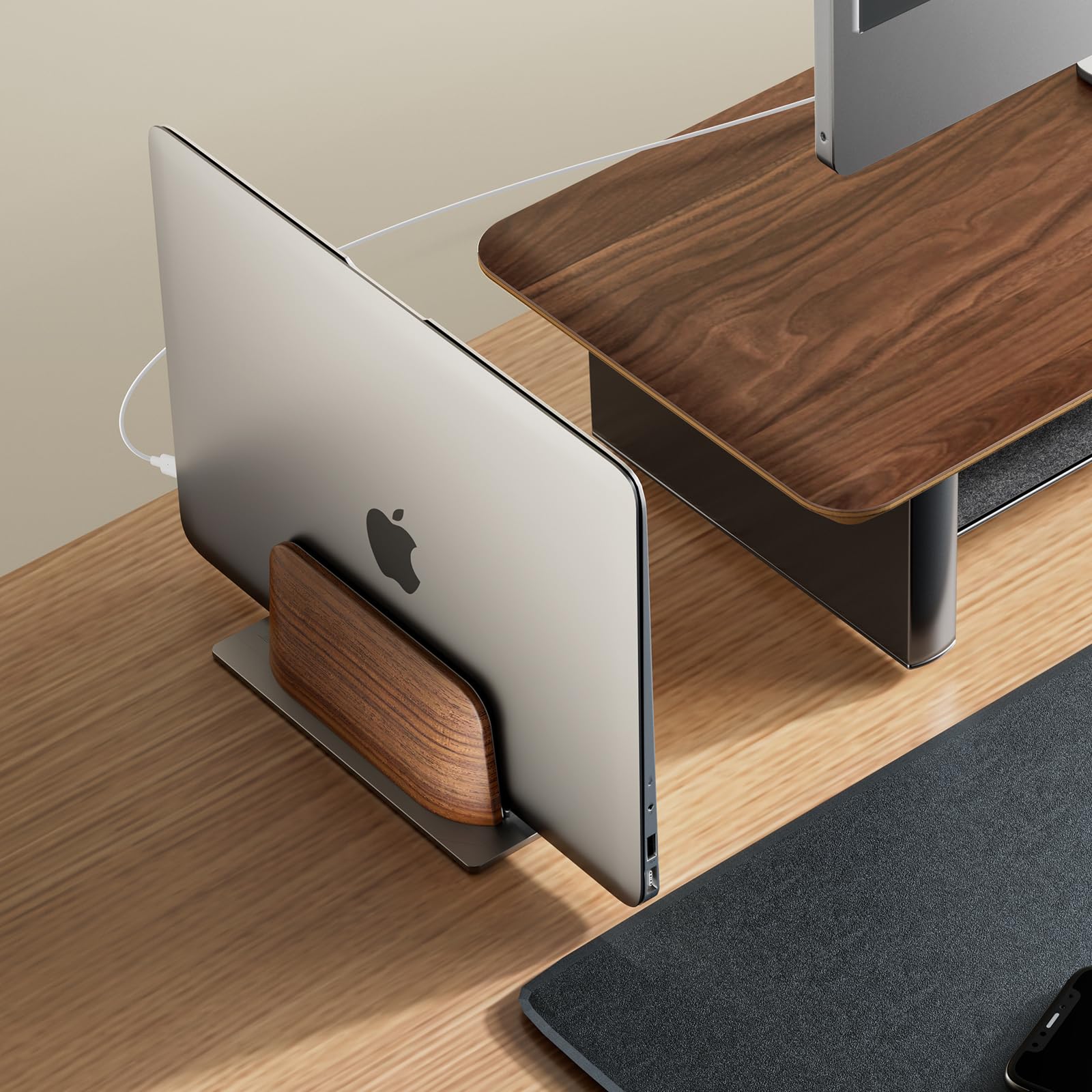UPERGO Vertical Laptop Stand - Black Walnut Wood Holder for MacBook Pro, Model VD-1