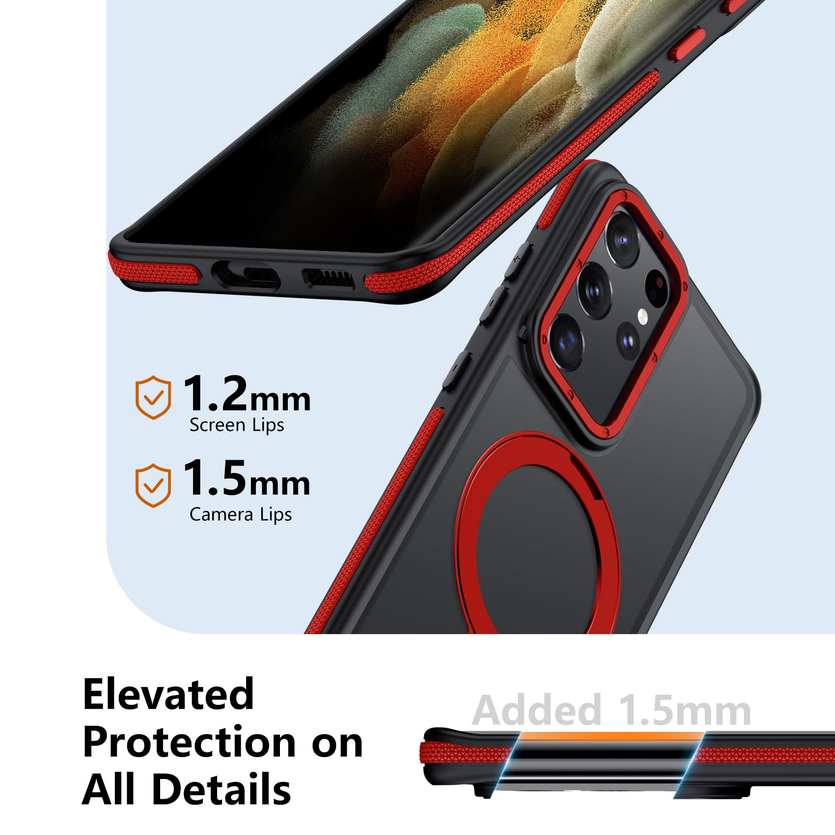 Mondelete For Samsung Galaxy S21 Ultra Case, Magnetic Adjustable Ring Stand [Fit For Magsafe], [Military-Grade Shockproof Protec