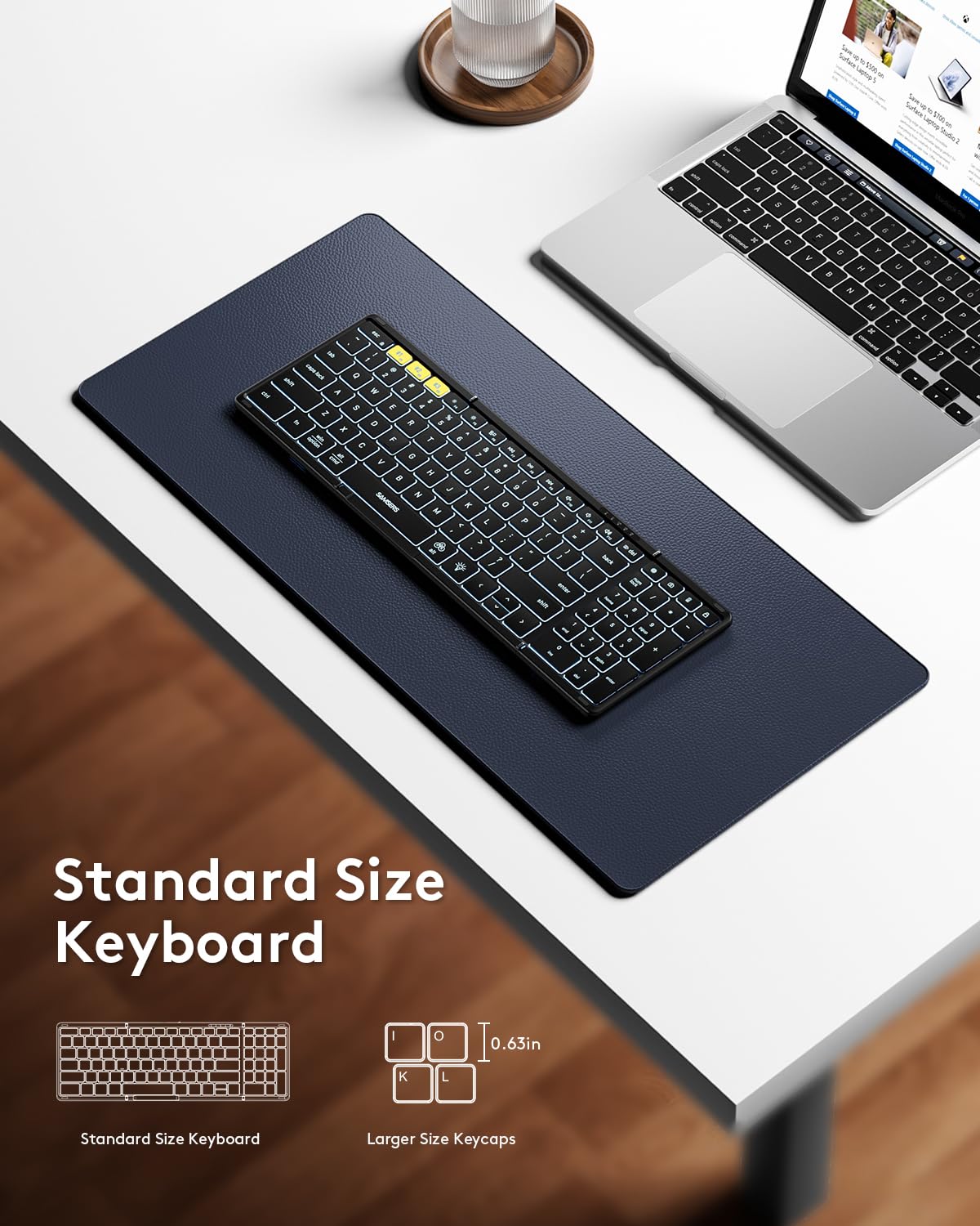Foldable Bluetooth Keyboard With Numeric Keypad, Samsers Full Size Wireless Folding Keyboard With Backlight, Portable Travel Key