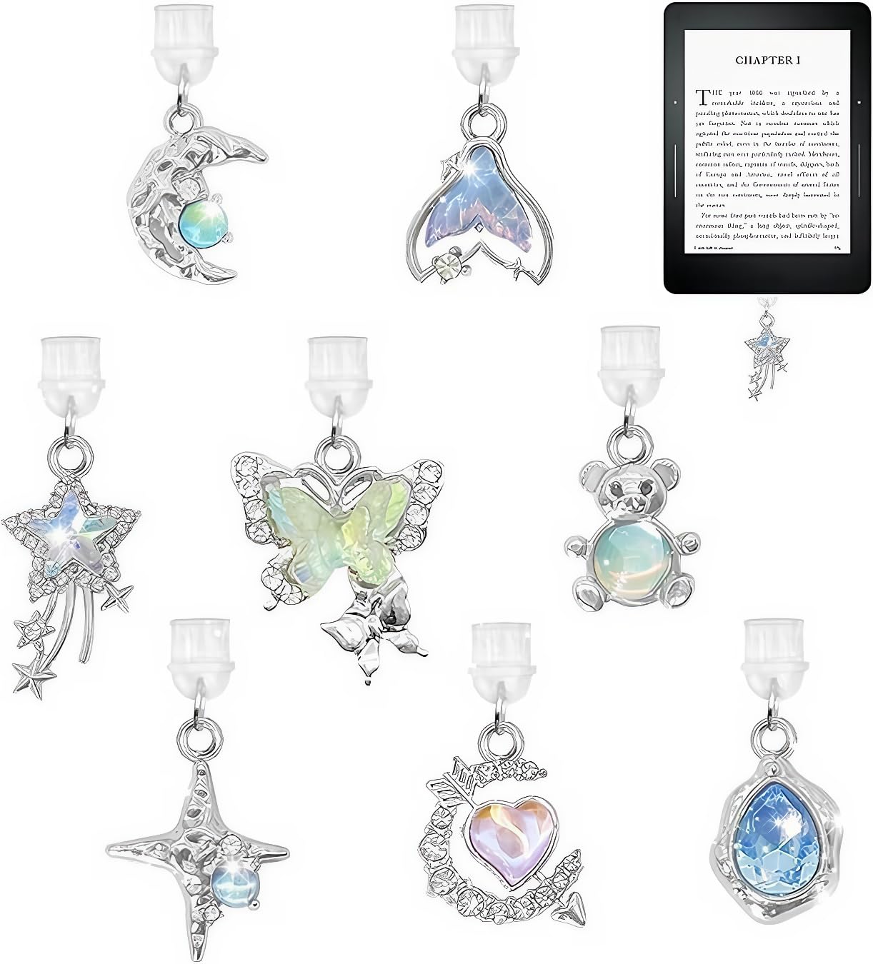 DLDXGXNR Bling Dust Plug Charms for Kindle and Phone Type C/USB C Charging Port Cute Dust Plug Port Cover for Kindle Charms Acce