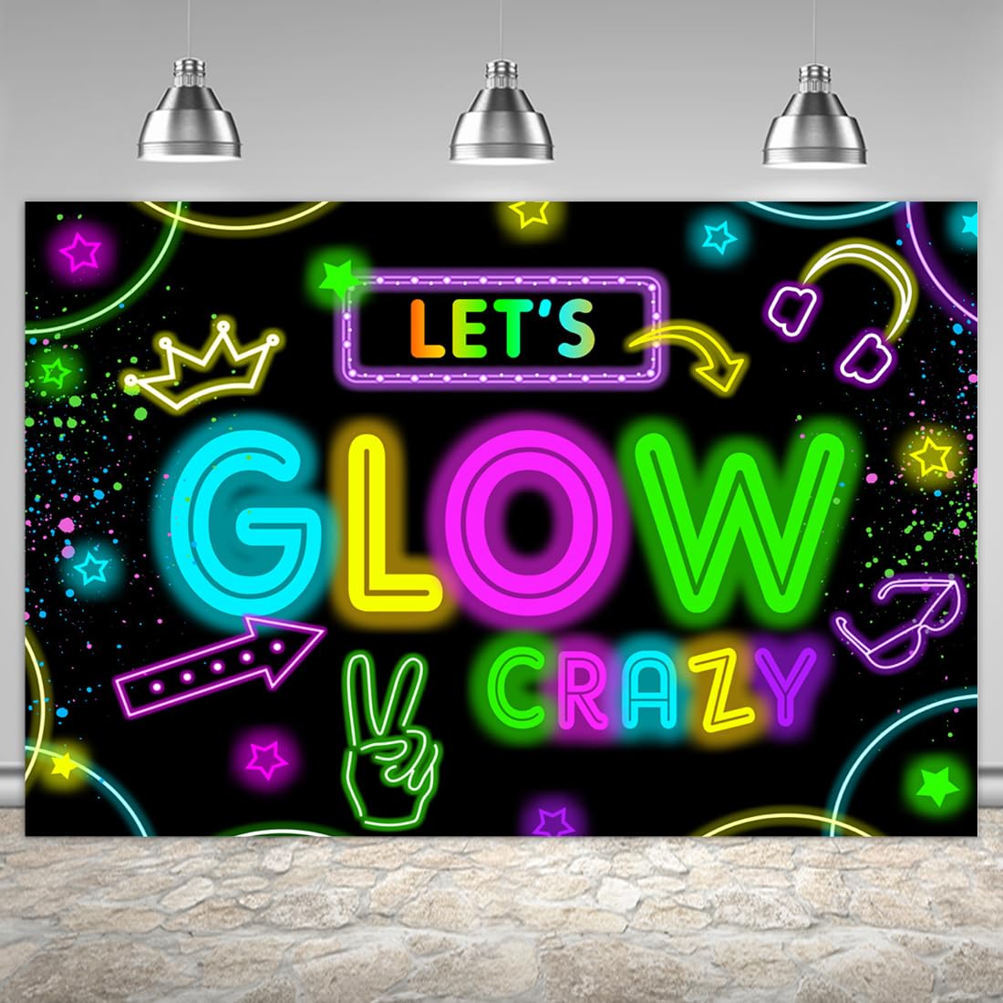 Wollmix Neon Glow Party Decorations Supplies Backdrop 6X4Ft Glow In The Dark Lets Glow Banner Photography Background Birthday Sl