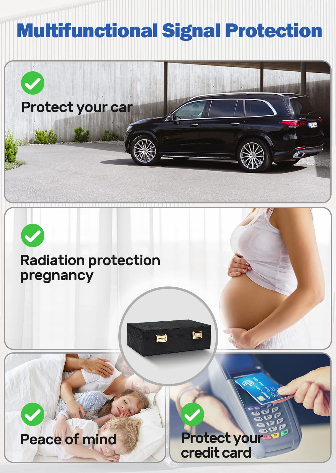 Samfolk Faraday Box & 2 Pack Key Fob Protector, Charcoal Black, 8.42 x 5.19 x 2.76, Signal Blocking Anti-Theft for