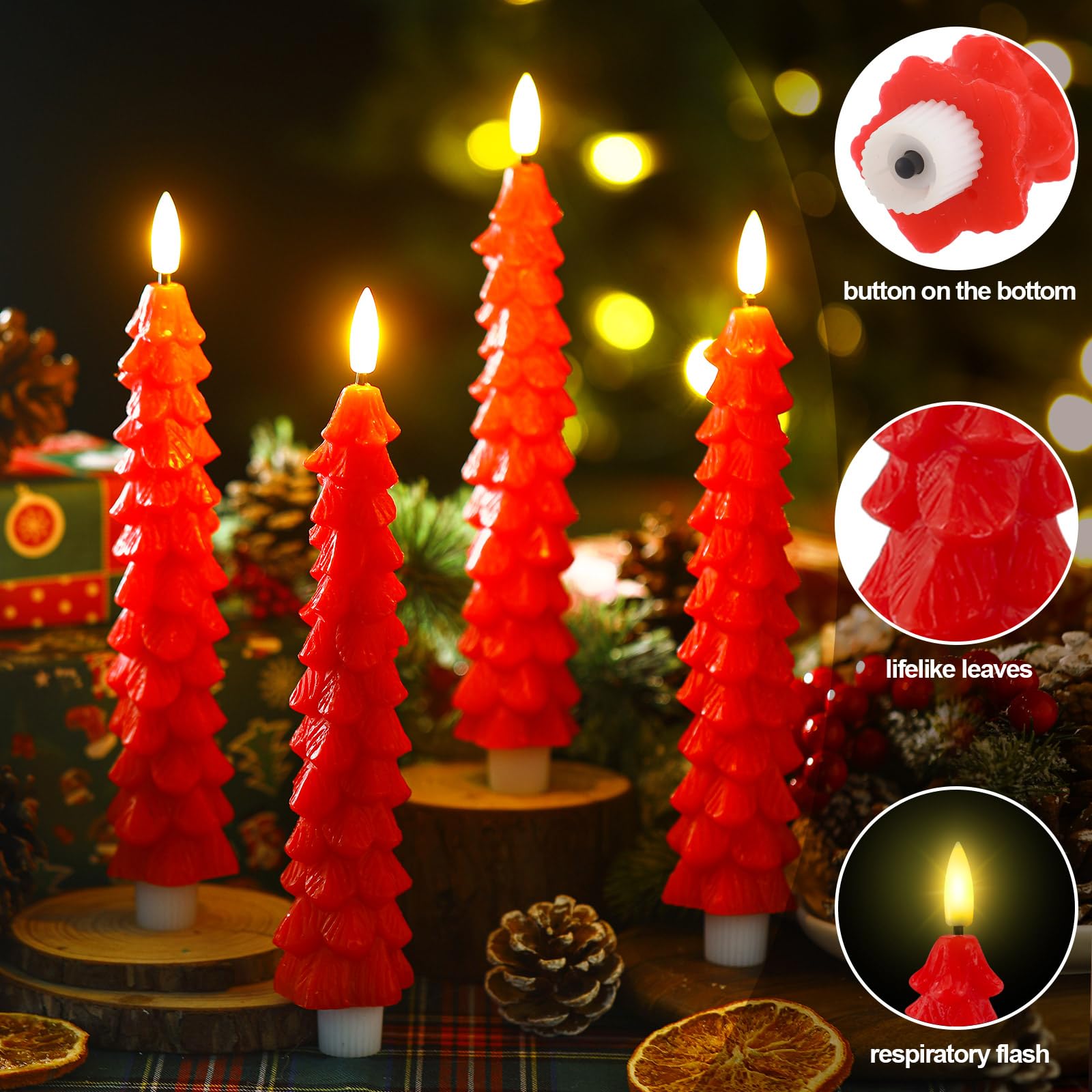 Funtery 6 Pcs Led Flameless Tree Taper Candles With Remote Timer 9.7 Inch Real Wax Battery Operated Candlestick With 3D Flame Wi