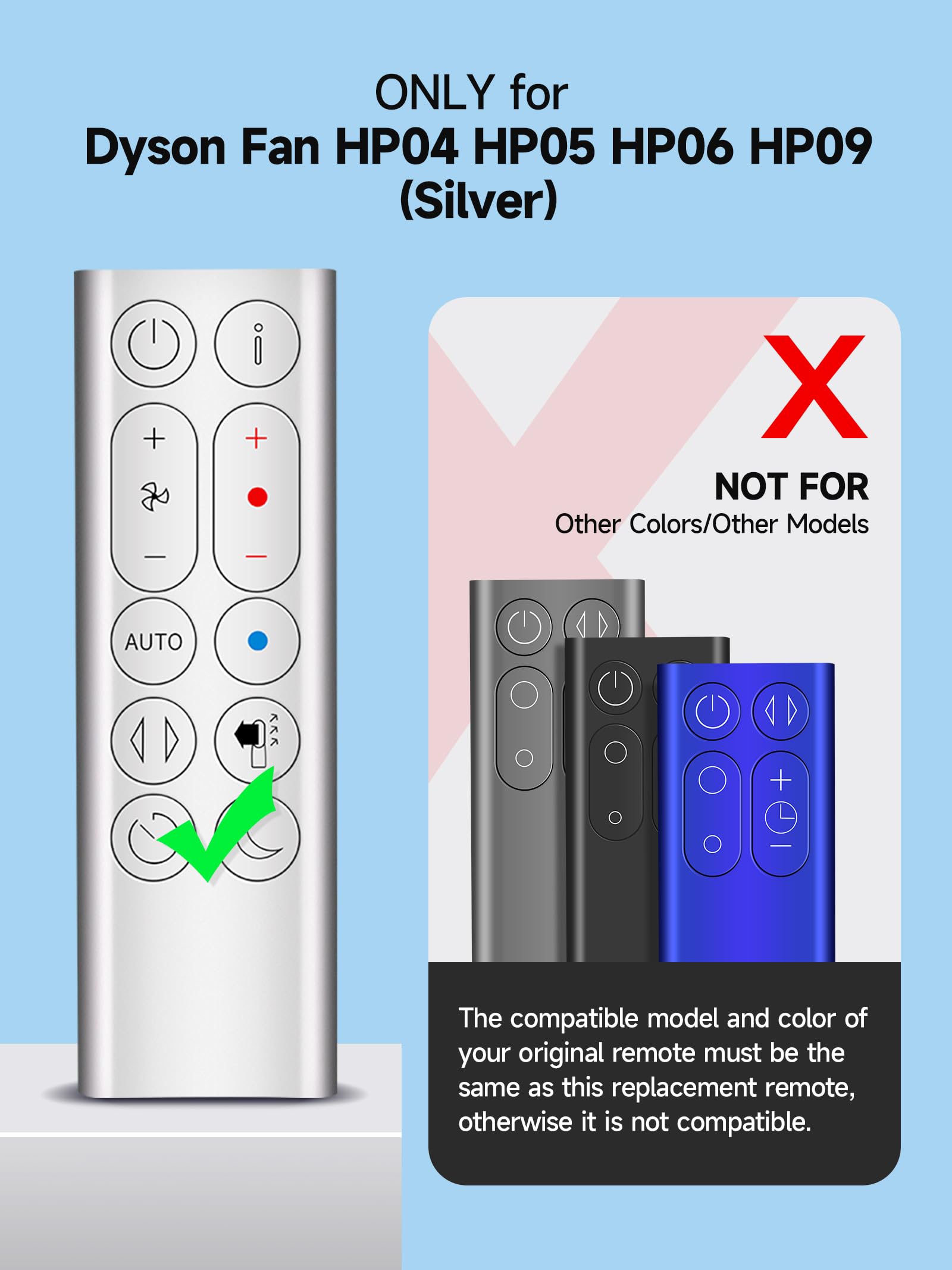 Pzl New Replacement Remote Control For Dyson Hp04 Hp05 Hp06 Hp07 Hp09 Hot + Cool Purifying Fan/Heater   Silver, Without Magnetic
