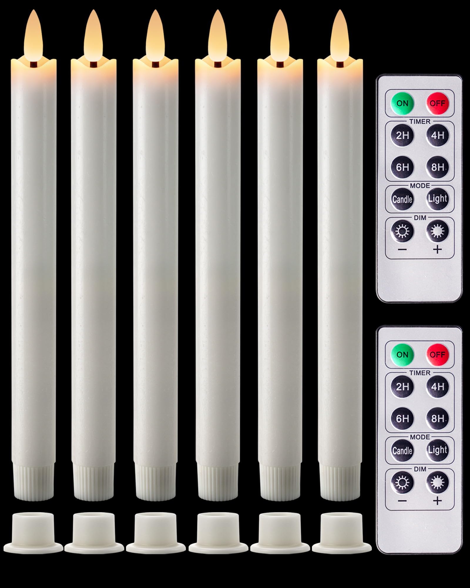 Homemory Real Waxy Flameless Taper Candles With Remote Timer, Led Candlesticks Flickering, Battery Operated Candles, 9.6 Inches