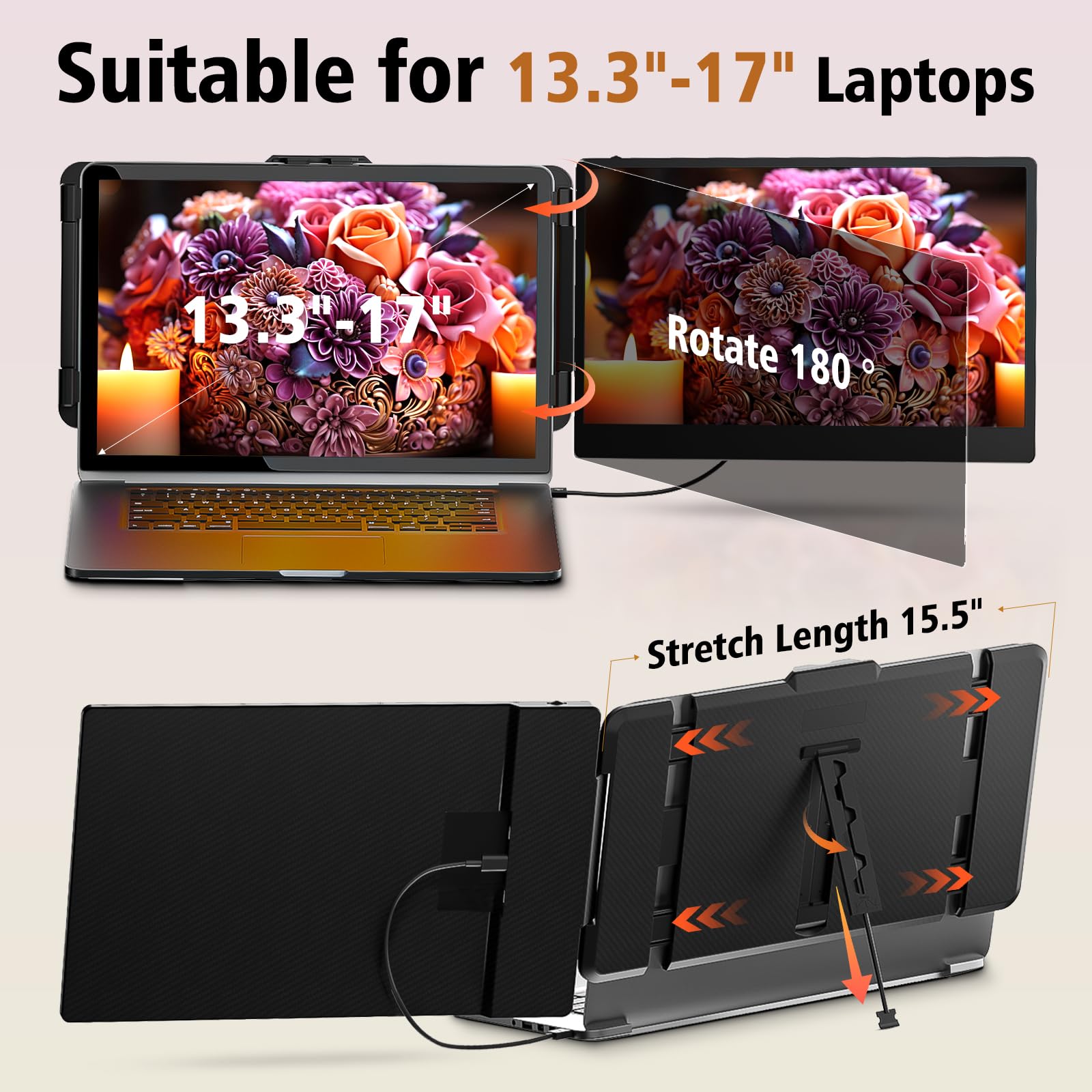Laptop Screen Extender Dual Monitor   14'' Portable Monitor Ips Fhd 1080P Attachment Screen Extended Extra Screen Usb C/Hdmi Por
