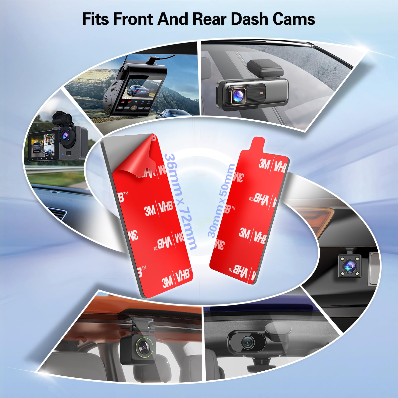 Pop Tech Adhesive Pad For Dash Cam: 4Pcs Sticky Pads For Dashcam Mount Front Rear   3M Vhb Double Sided Mounting Tape For Square