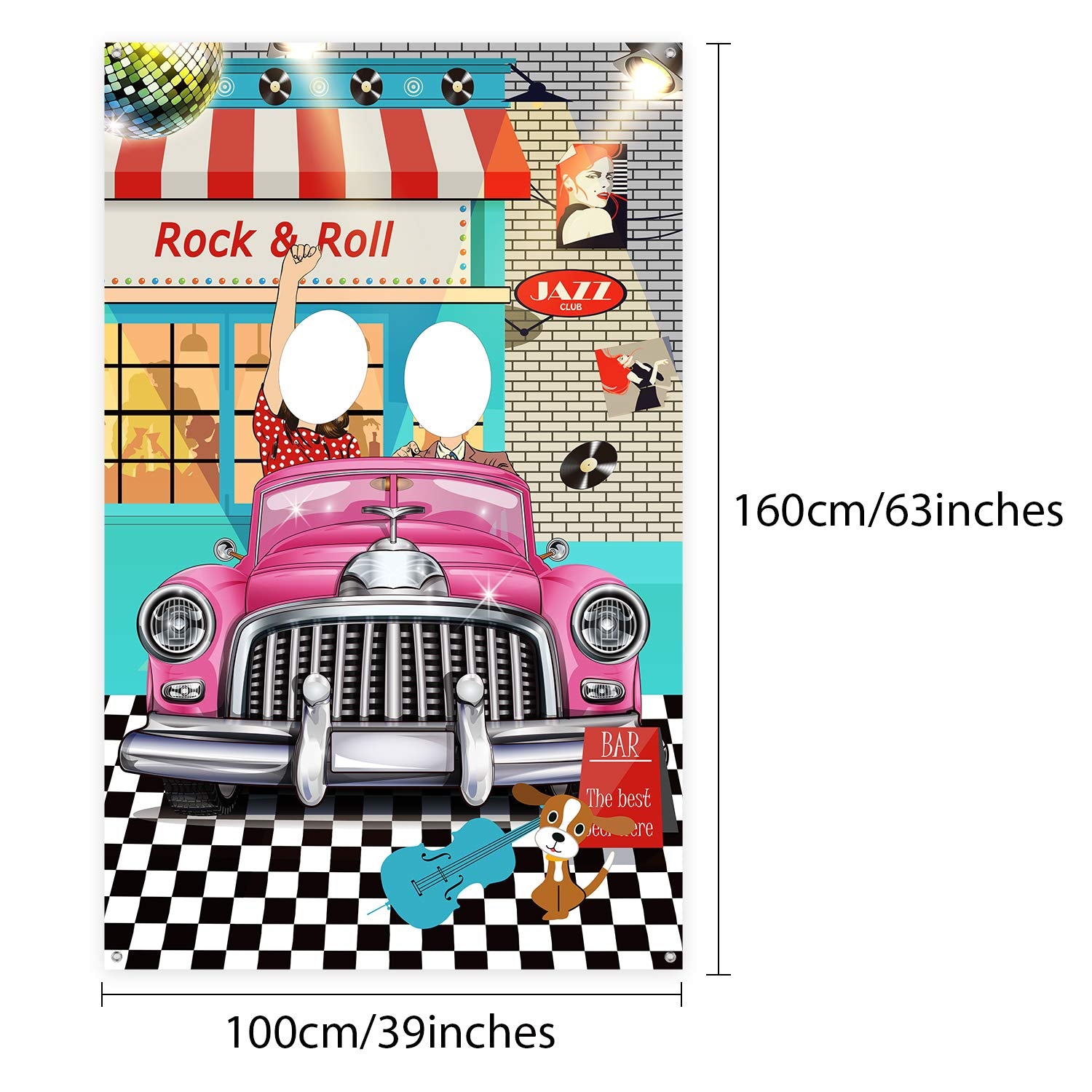 50'S Decorations 50'S Theme Party Rock And Roll Backdrop Banner Background Photo Booth Props For 1950'S Party Decoration