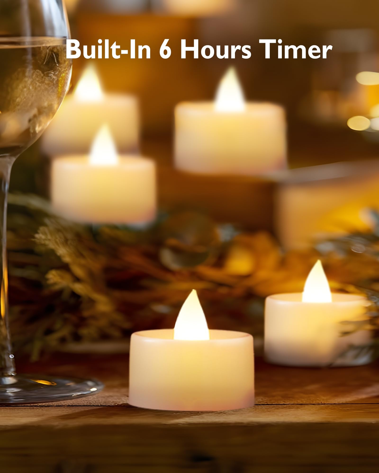 Homemory 12 Pack Timer Flameless Candles, Tea Lights Candles Battery Operated With 6H Timer, Led Tealight Candles Votive Candles