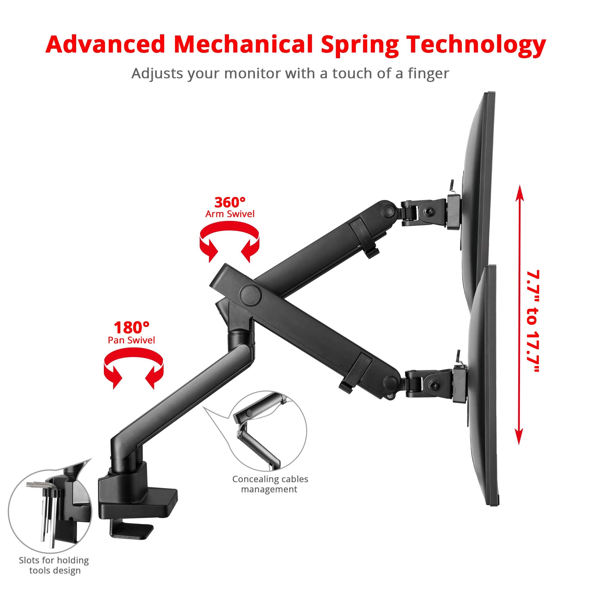 Siig Aluminum Mechanical Dual Monitor Arm Mount   Height Adjustable Desk Mount For 17In To 32In Screens   176Lbs Each Arm   Vesa