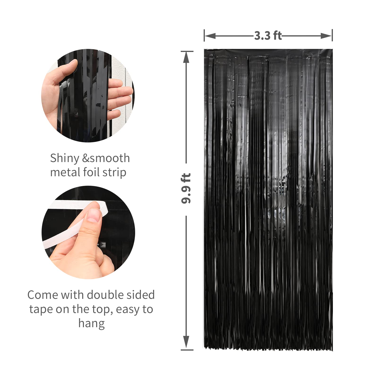 Crosize 2 Pack 3.3 X 9.9 Ft Black Foil Fringe Backdrop Curtain, Streamer Backdrop Curtains, Streamers Birthday Party Decorations