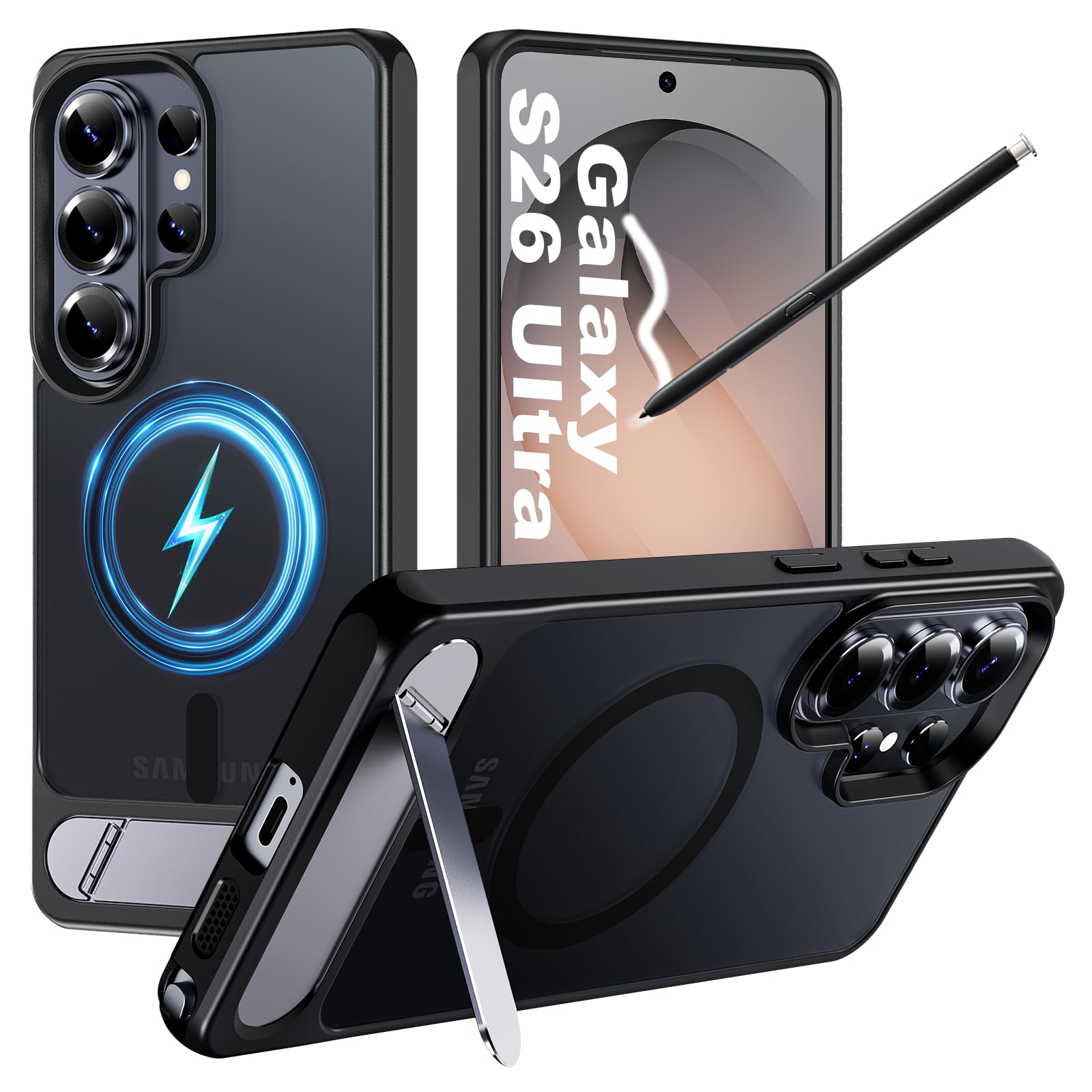 Hualele Magnetic for Samsung Galaxy S26 Ultra Case Built-in Metal Stand [Fit for MagSafe] [Military Grade Drop Protection] Shock