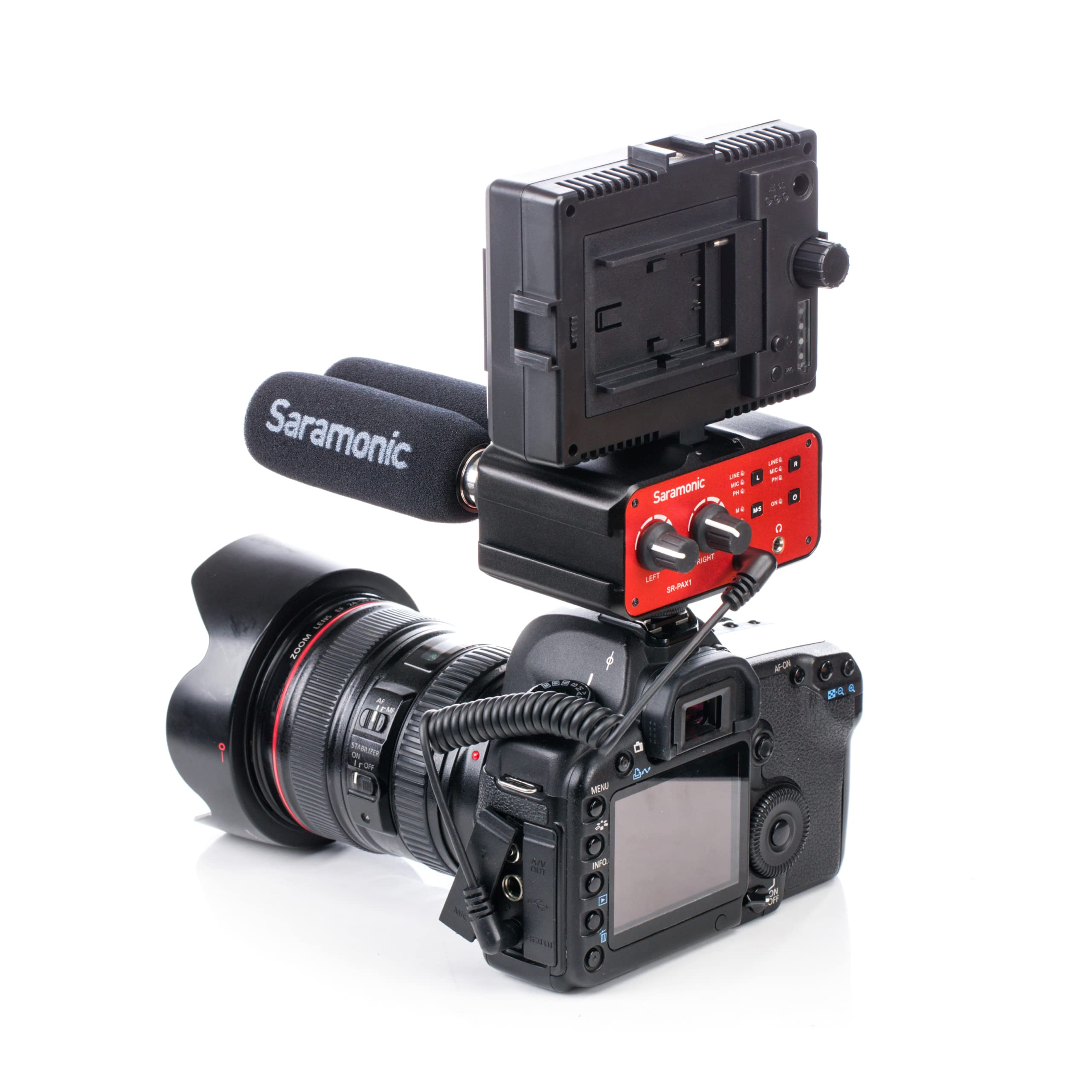 Saramonic 2-Ch Xlr, 1/4 & 1/8 On-Camera Mixer W/Preamps, Headphone Out For Dslr/Mirrorless/Video (Sr-Pax1)
