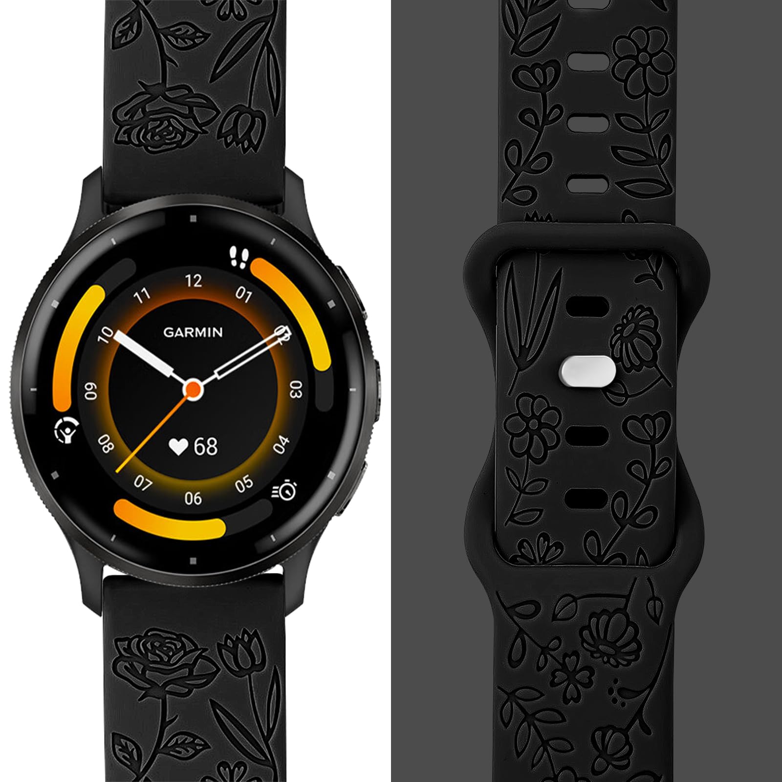 Strisinho Floral Engraved Bands Compatible With Garmin Vivoactive 4 / Venu 3 / Venu 2 45Mm, 22Mm Soft Silicone Flower Pattern Sp