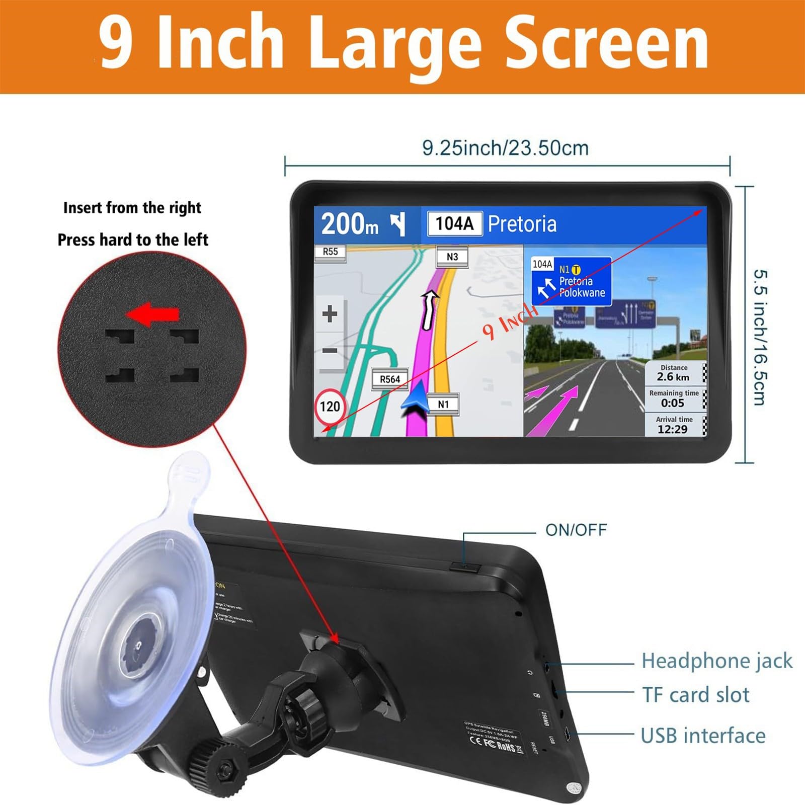 Gps Navigation For Car Truck Rv Gps 9 Inchs Touchscreen Navigator With 2024 Us/Ca/Mx Maps, Free Lifetime Map Updates, Trucker Gp