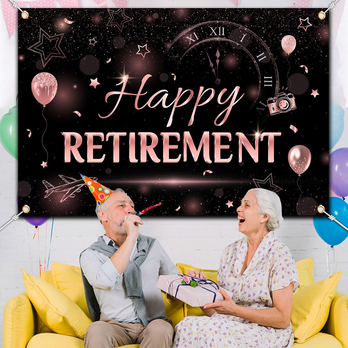 Retirement Decorations,Happy Retirement Backdrop Rose Gold Retirement Party Photo Booth Banner For Woman Retirement Party Suppli